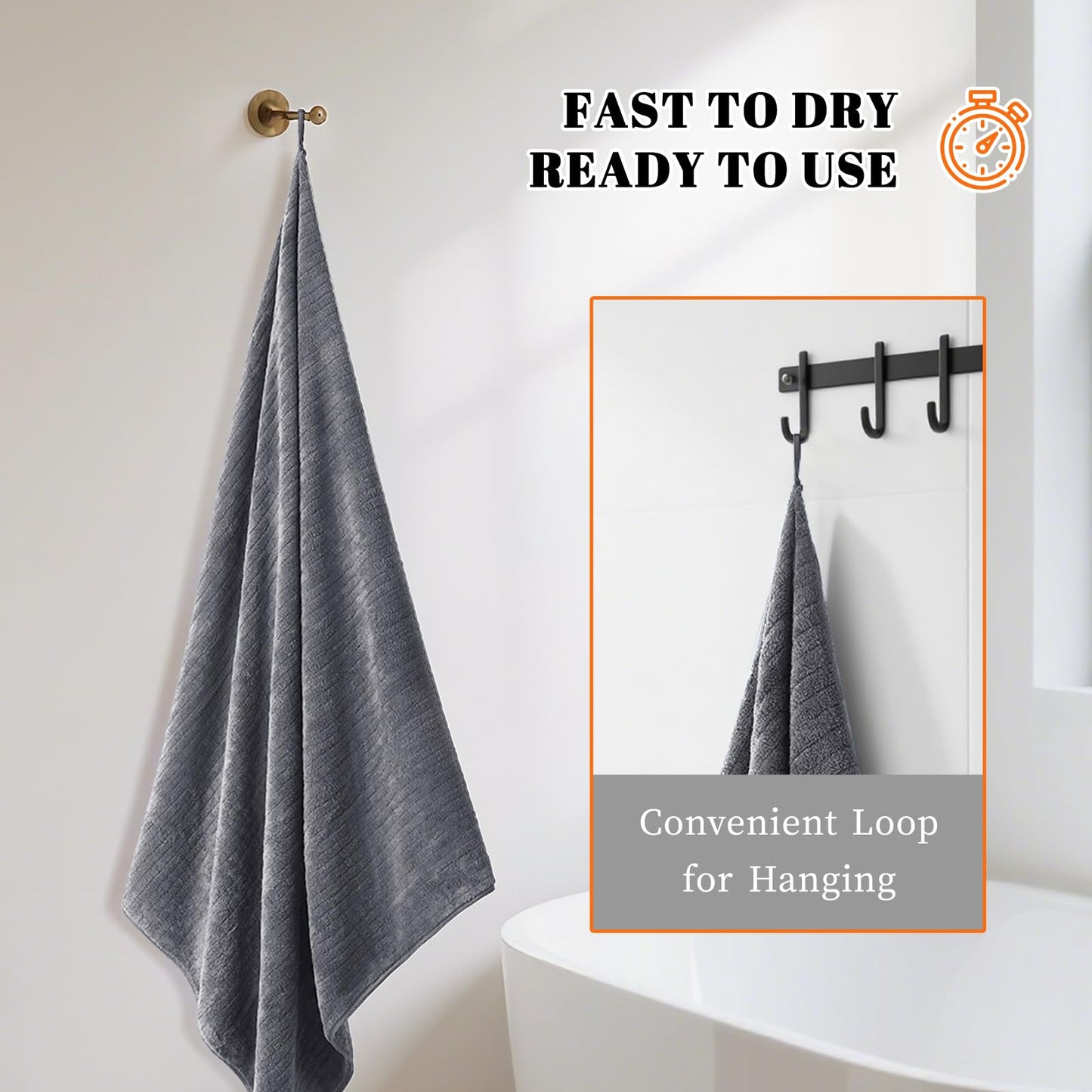 Lunoku Bath Towels Set of 4 Extra Large 35 x 70 Inches,Luxury Thick High Absorbent Quick Dry Bath Sheet,Ultra Soft Microfiber,Bathroom,Beach,Yoga,Sport,SPA (Grey)