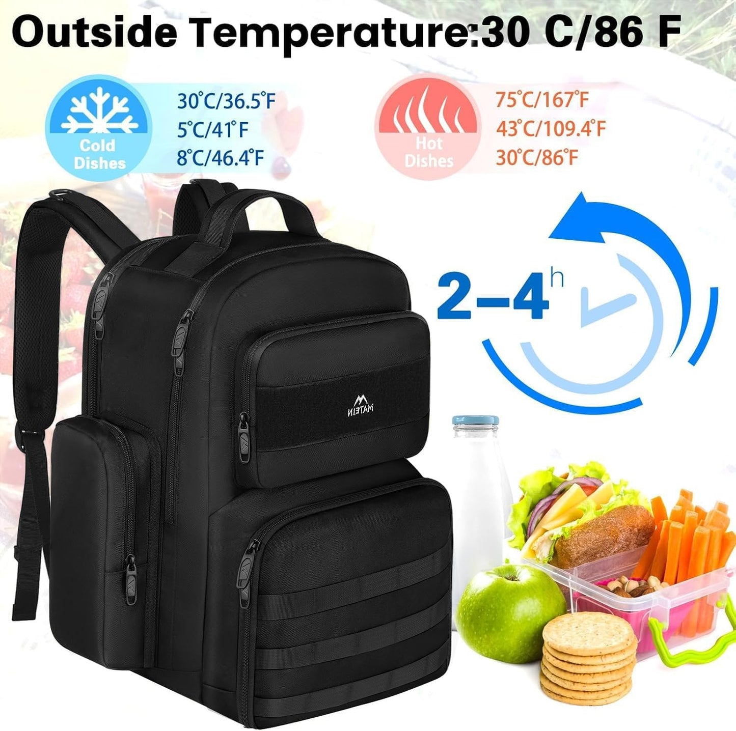 MATEIN Lunch Backpack for Men Work, 15.6 Inch Tactical Backpack with Lunch Compartment, Large Laptop Backpacks with Insulated Cooler Bag for Travel Beach Camping Picnic Hiking, Black