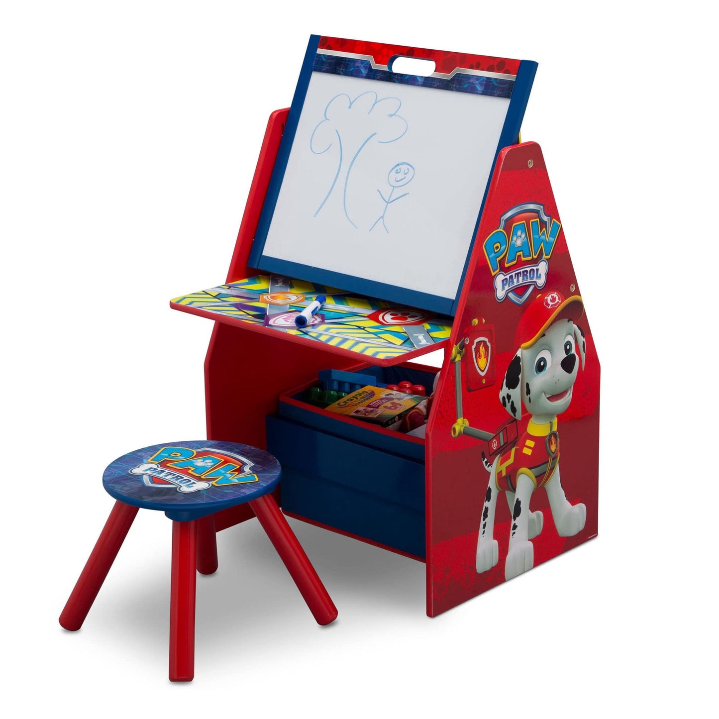 Delta Children Deluxe Kids Art Easel Desk Stool Toy Table Organizer, Nick Jr. PAW Patrol