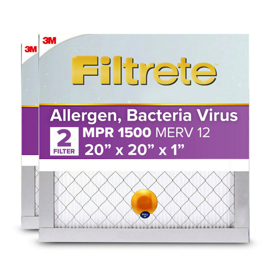 Filtrete 20x20x1 AC Furnace SMART Air Filter, MERV 12, MPR 1500, Track Filter Life With Bluetooth Enabled Sensor, CERTIFIED asthma & allergy friendly, 2-Pack (Actual Size 19.719x19.719x0.78 in)