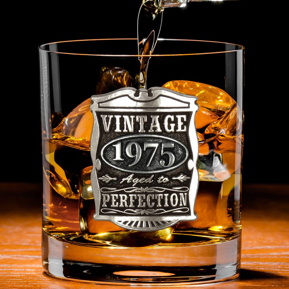 English Pewter Company Vintage Years 1975 50th Birthday or Anniversary Old Fashioned Whisky Rocks Glass Tumbler - Unique Gift Idea For Men [VIN003]