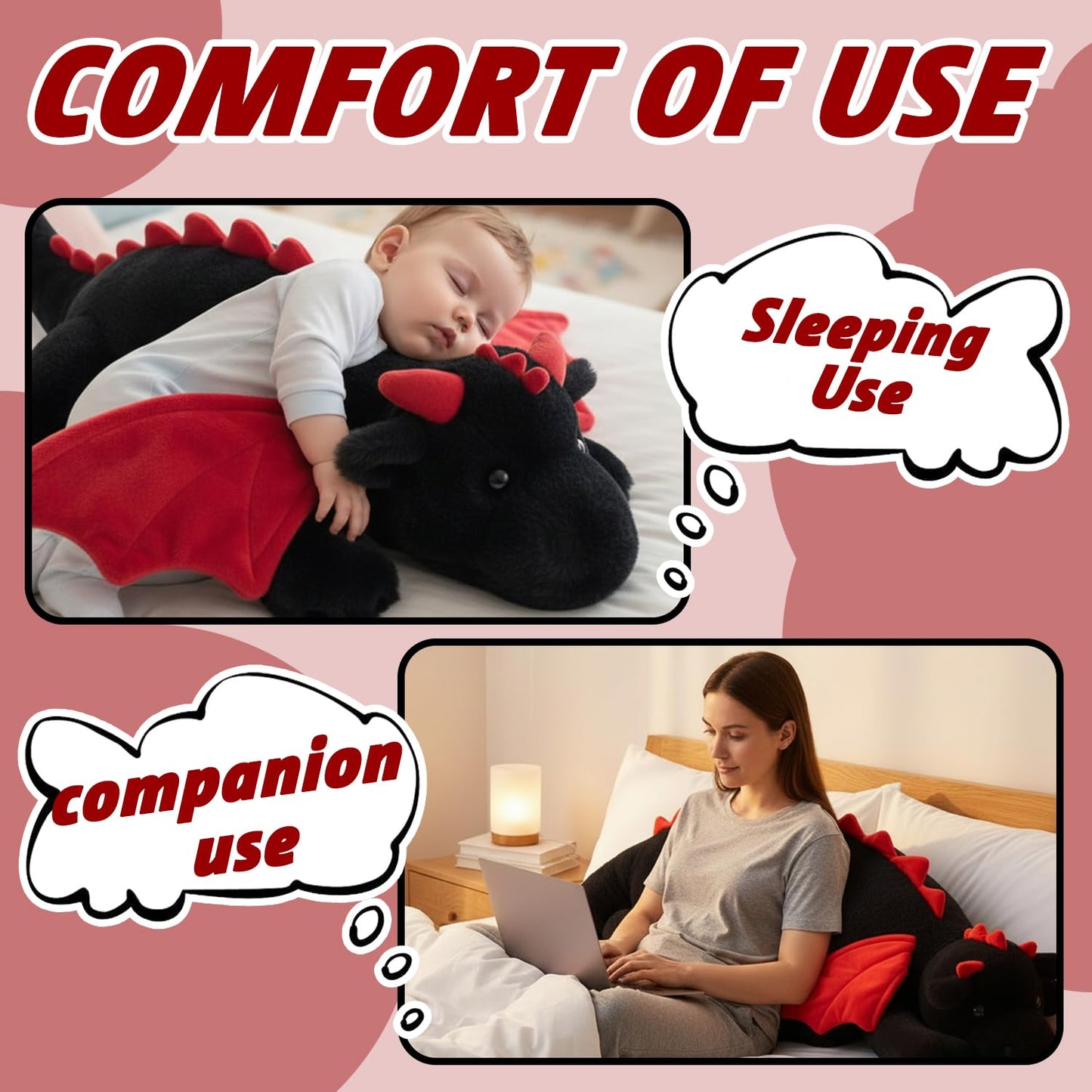 ARELUX Large 37in Cute Dragon Stuffed Animals Plush Toy Soft Black Pterosaur Plushie Giant Fuzzy Dinosaur Pillow Plushies with Wings Cuddly for Friends Family Member