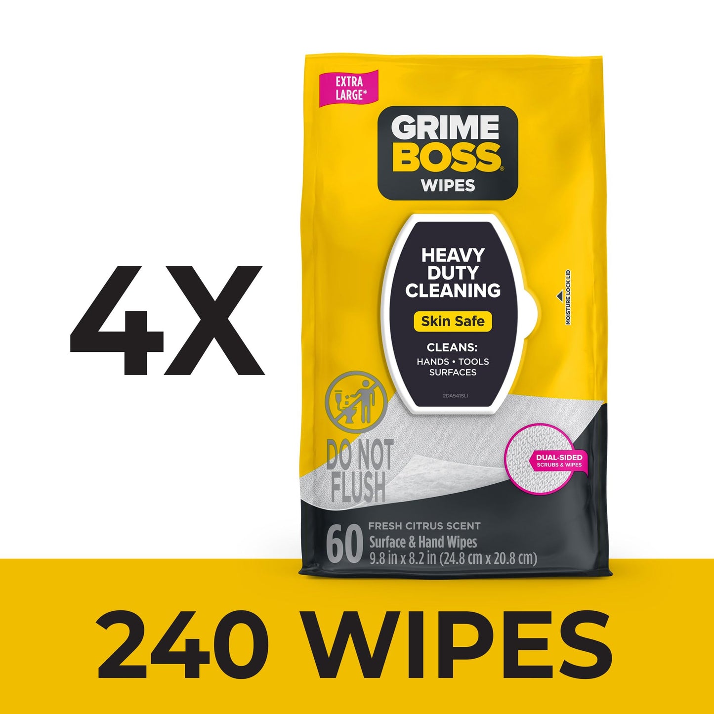 Grime Boss Heavy Duty Surface and Hand Wipes (4x60ct) | Wet Wipe Remove Paint, Oil, Grease, Adhesives, Mud, Dirt | Shop Rag Replace Cleaners like Rags, Towels, Pumice, Soap