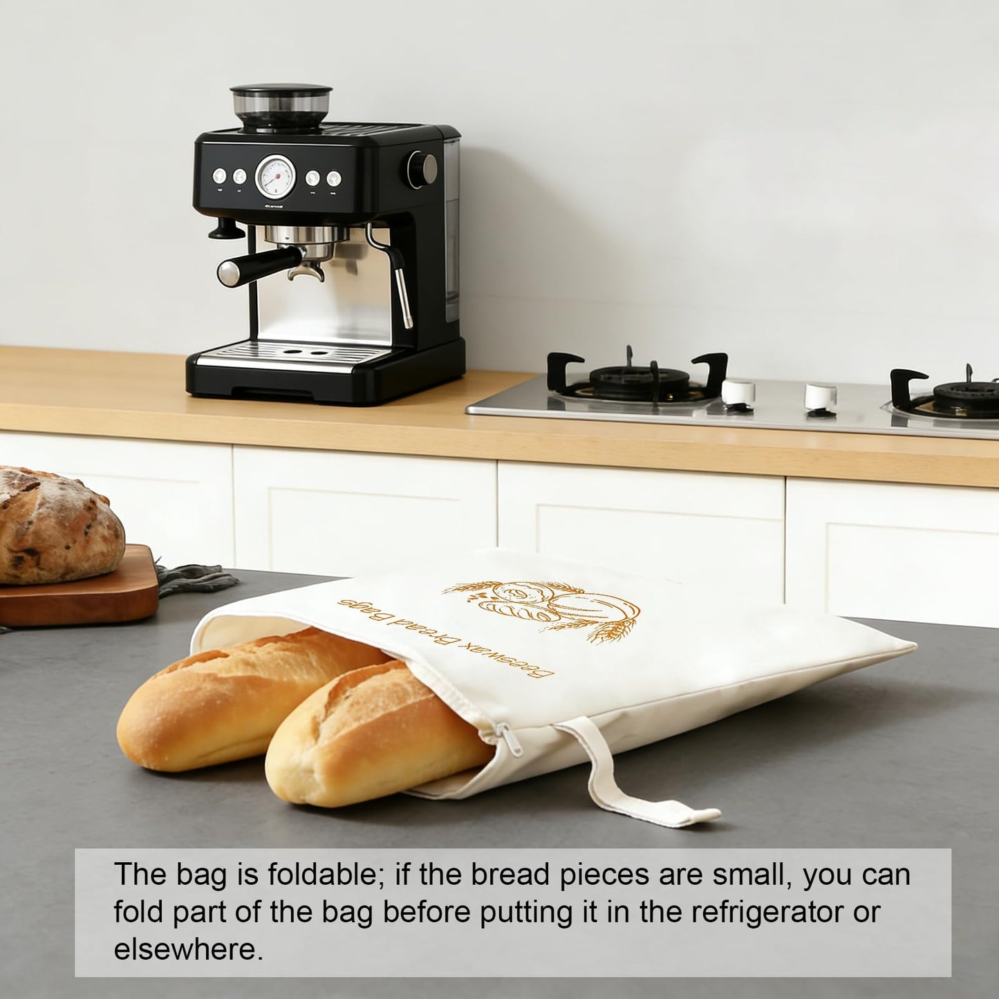 Lorine Beeswax Lining Bread Bags, Reusable Bread Bags for Homemade & Sourdough Bread, Large capacity 13 * 17'', Moisture Lock with Zip for Bread Freshness with Sealing (2 PCS)