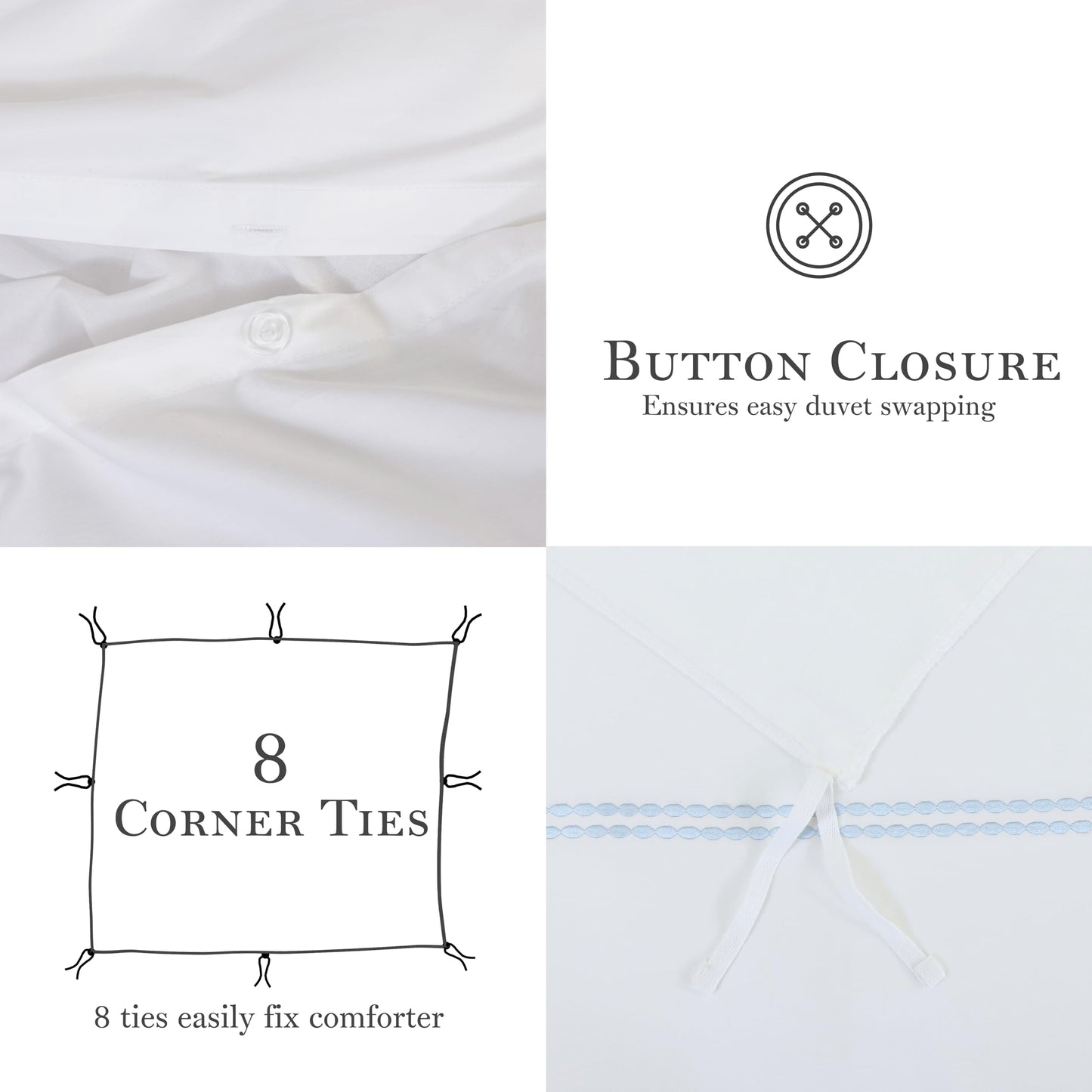 Dreamology White Duvet Cover Luxury Hotel Quality Bedding Set 100% Cotton Embroidered Duvet Covers with 2 Pillow Shams Hypoallergenic Zipper Closure 3 Pieces Duvet Set (Sky Blue, Queen)