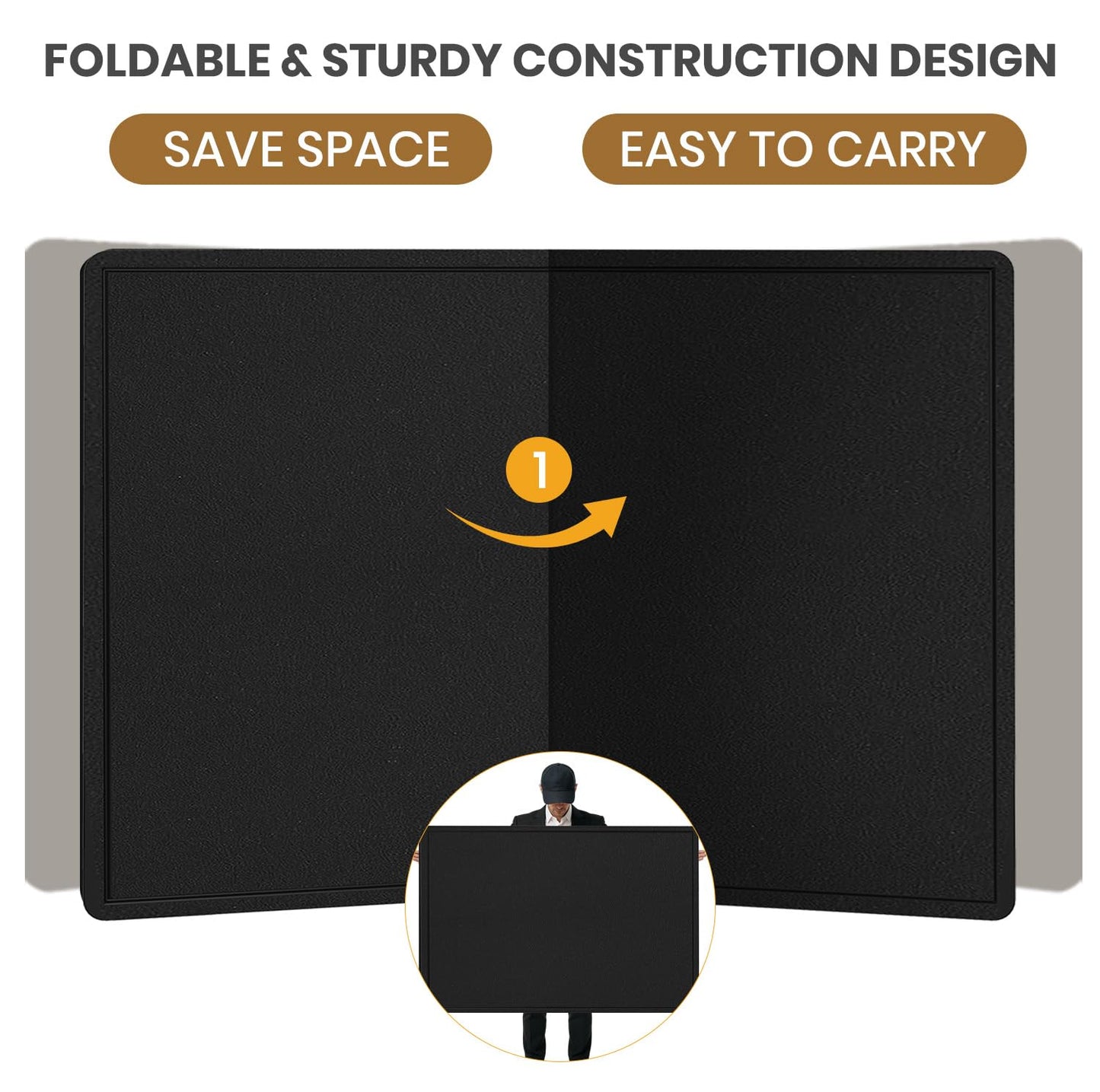 Large Bulletin Board - 60 X 36 inches Cork Board with 30 Pushpin, 5' x 3' Cork Board for Walls Pin Board, Self-Adhesive Felt Board Vision Board Foldable Photo Board for Wall - Black