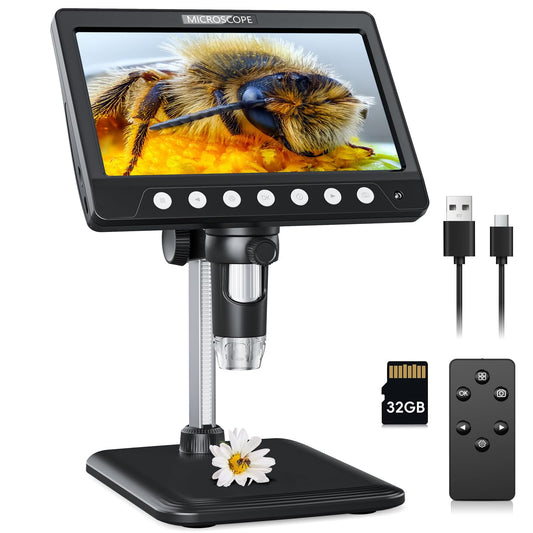 7" Digital Microscope for Adults, SKYEAR Coin Microscope 1200X Magnification with 8 Ajustable LED Fill Lights and 32GB Card, USB Microscope for Windows/MacOS, Coin Collection Supplies