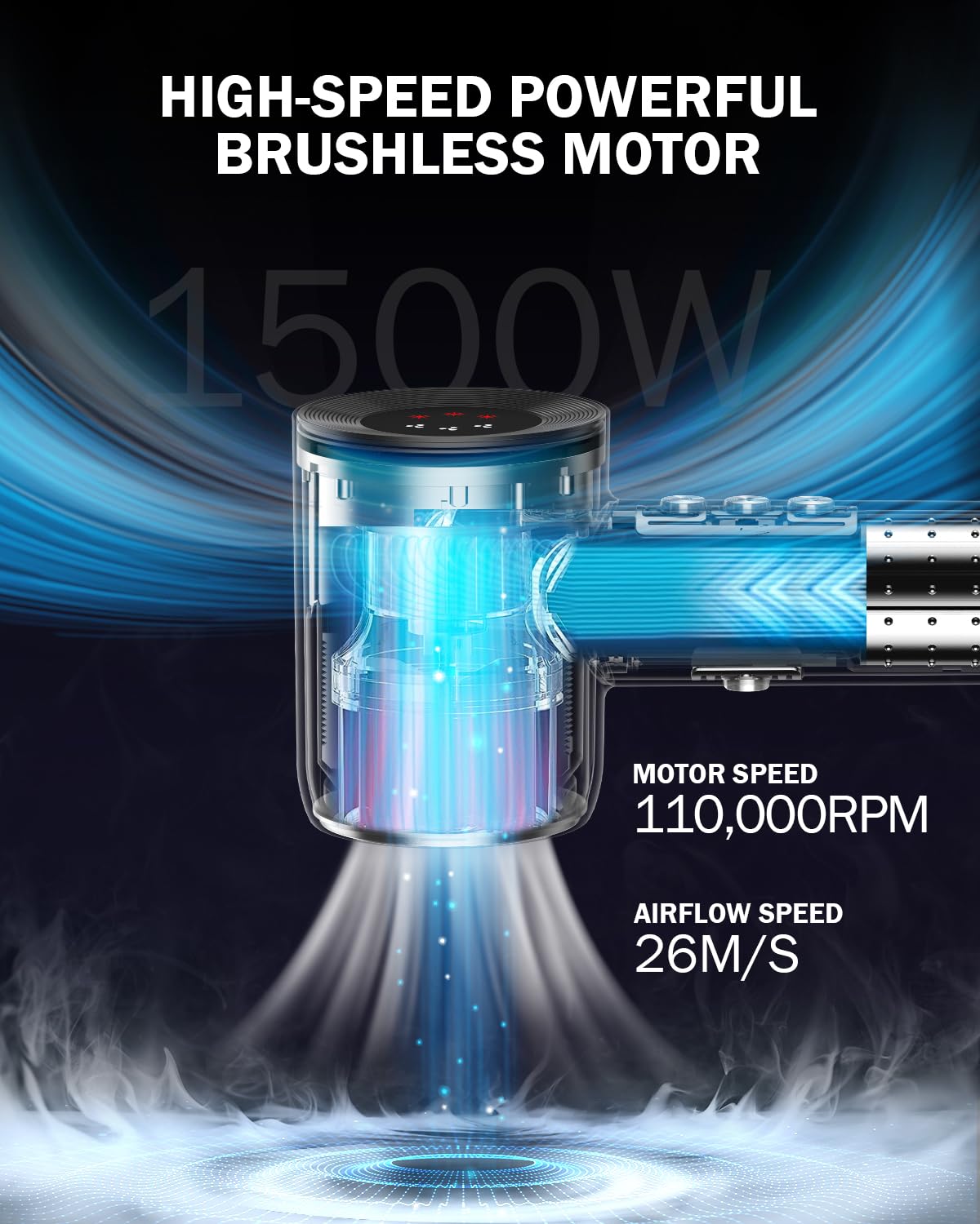 Hair Dryer, High Speed Negative Ionic Blow Dryer with 110, 000 RPM Brushless Motor for Fast Drying, 1500W Low Noise Thermo-Control 4 Temps & 3 Speeds Hairdryer with Magnetic Nozzle for Hair Care, Home