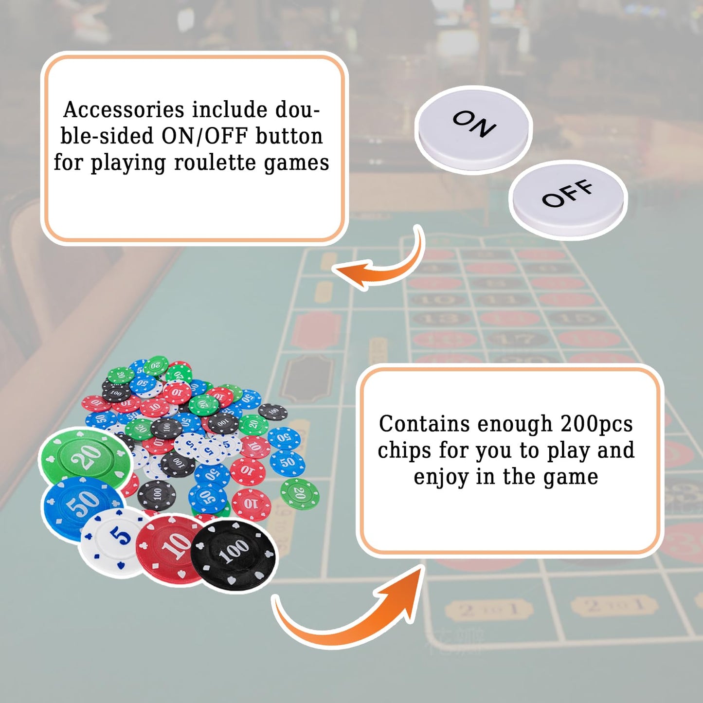 Roulette Wheel and Craps Set with Large Double Sided Felt, 10 Inch Roulette Wheel, Chip Rake, 200 Chips, Roulette Marker, 3 Dices, Perfect for Game Night Party
