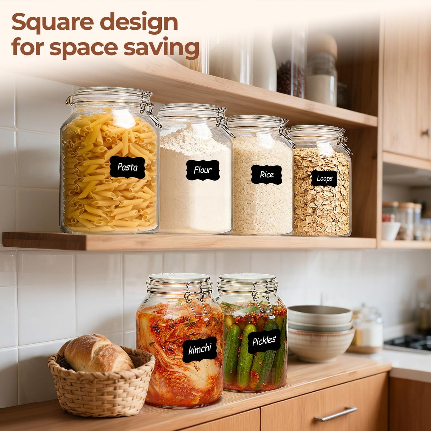 ComSaf 1.1 Gallon Glass Jars with Airtight Lids (138oz, Set of 2), 4-Inch Extra-Wide Mouth Heavy Duty Canisters for Bulk Flour, Sugar & Rice Storage, Ideal for Kombucha, Kimchi, Sauerkraut & Pickling