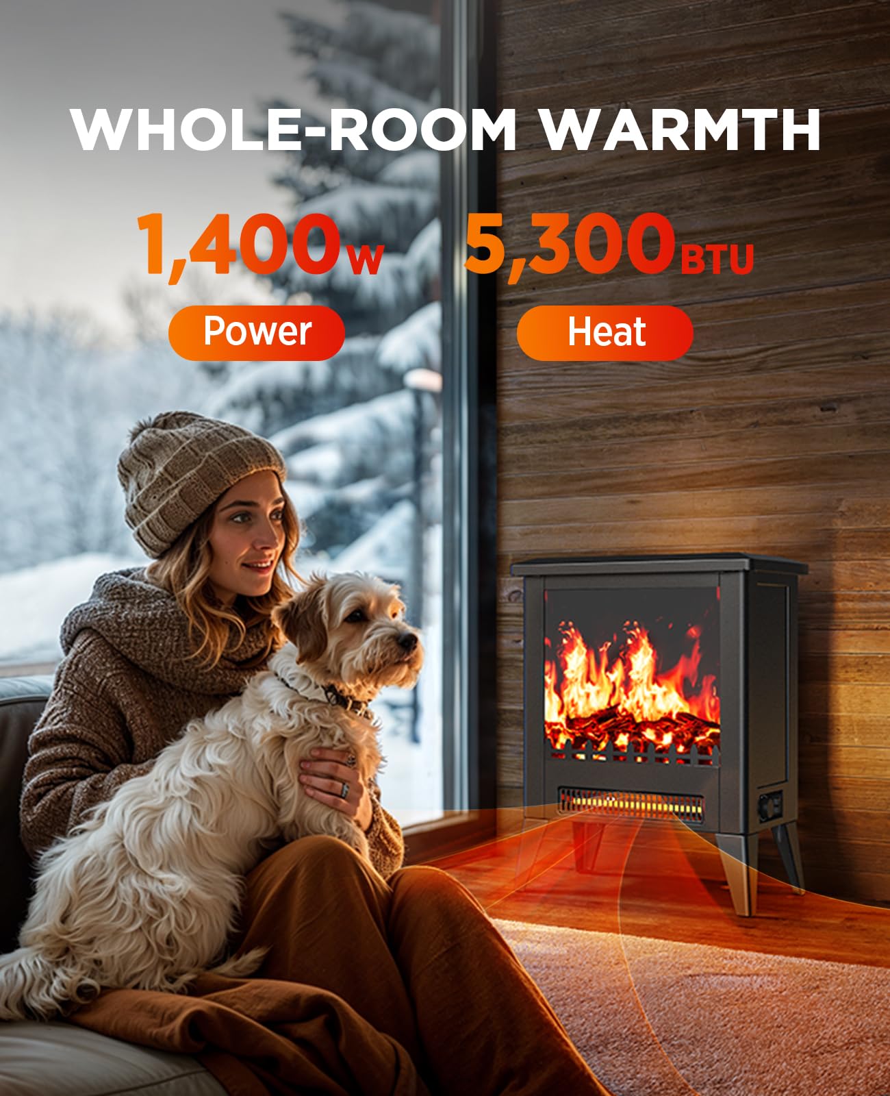 Silonn Electric Fireplace Heater, Quick Heating Portable Low Noise Fireplace with Temp Control, CSA Certified,18” Electric Fire Place with Overheat Protection Function for Living Room, Bedroom, Black