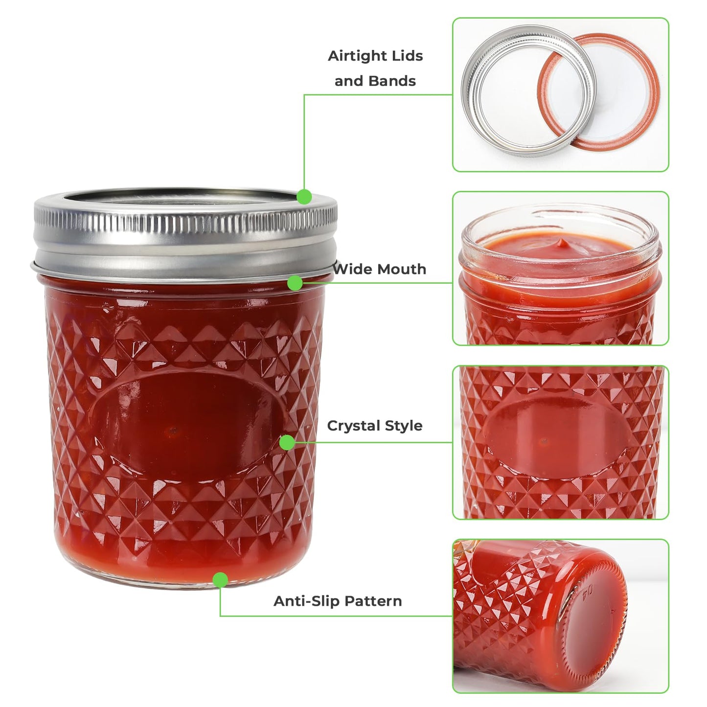 CycleMore 6 oz Mason Jars with Airtight Lids and Bands, 30 Pack Regular Mouth Glass Canning Jars, Small Glass Canisters for Jelly, Sauce, Jam, Honey, Juice, Wedding Favors, Shower Favors