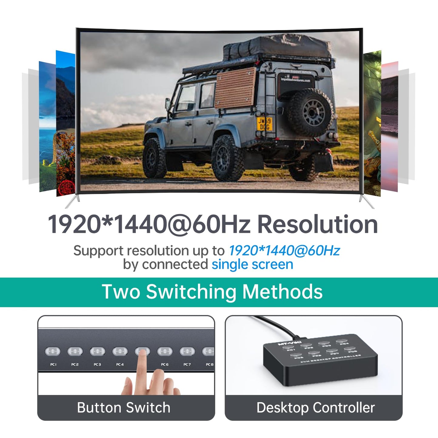 MT-VIKI KVM Switch 8 Port, 8X1 Rackmount KVM Switch VGA, Included 8 2-in-1 KVM Cables & Wire-Desktop Selector & Power Adapter, Fit 1U 19'' Rack