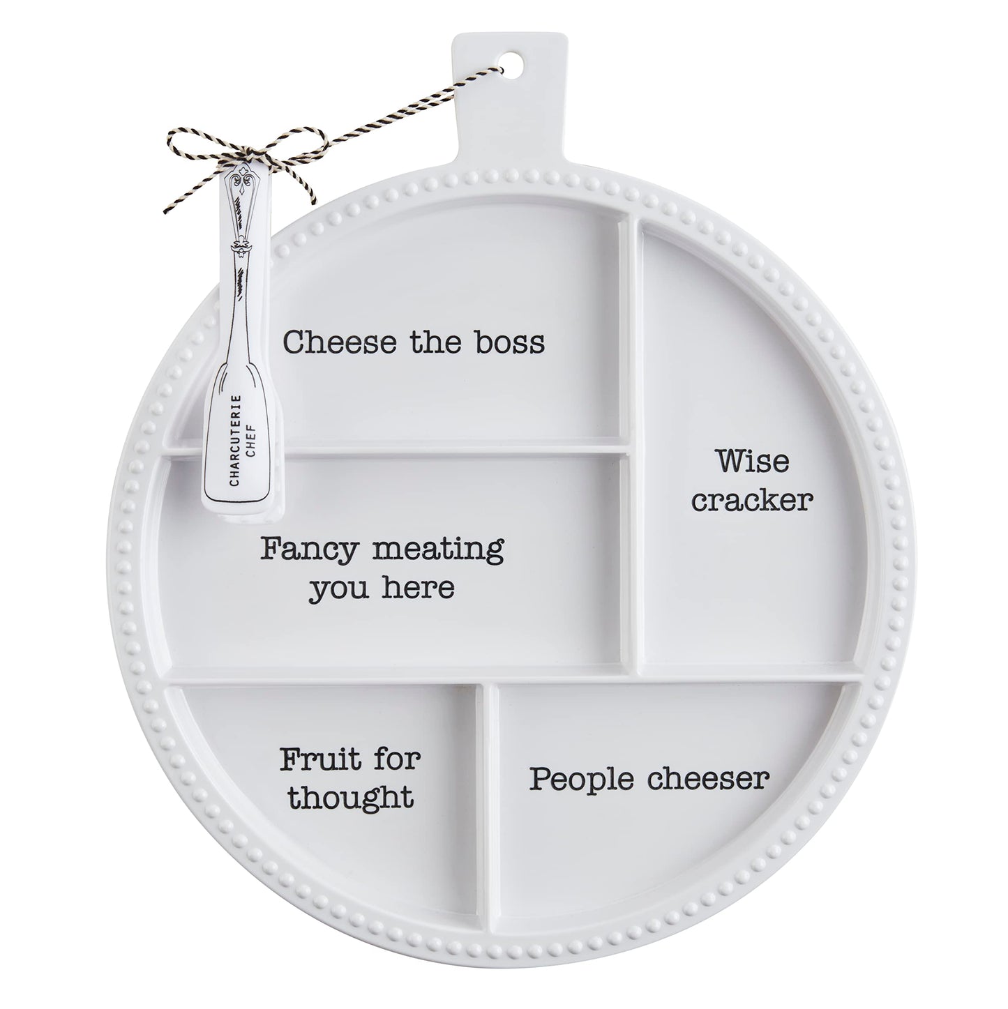 Mud Pie Melamine Charcuterie, board 15" x 13" dia | tongs 5 3/4", WHITE