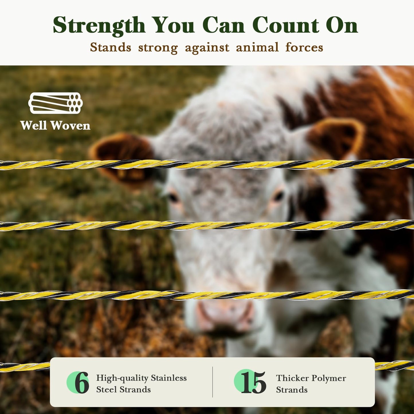 Aclastool Electric Fence Wire, 5200ft 1585m, Polywire for Portable Livestock Fencing, 6 Stainless Steel Strands for Reliable Conductivity and Rust Resistance, UV Resistant