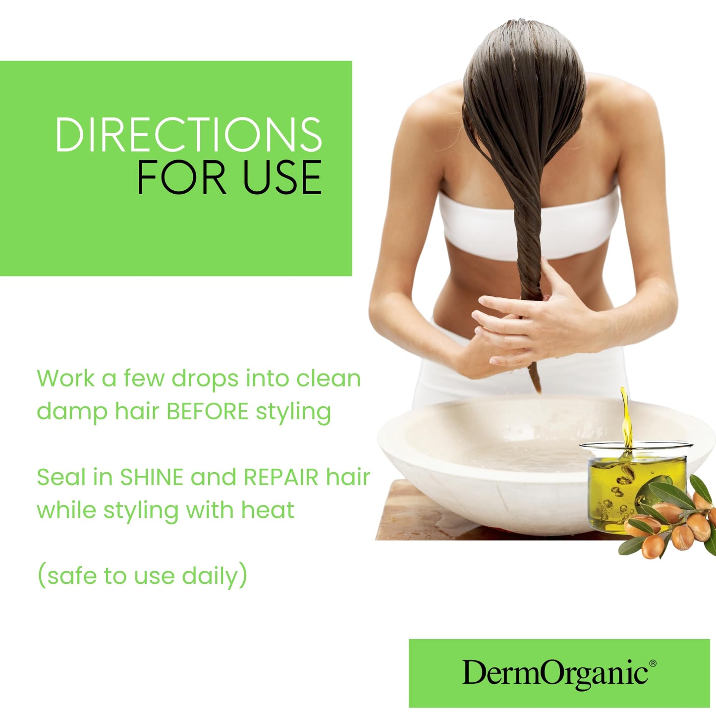 DermOrganic Leave In Hair Treatment with Organic Argan Oil - Seals, Protects, Restores Shine to Dry & Damaged Hair – 4 oz (2 Count)