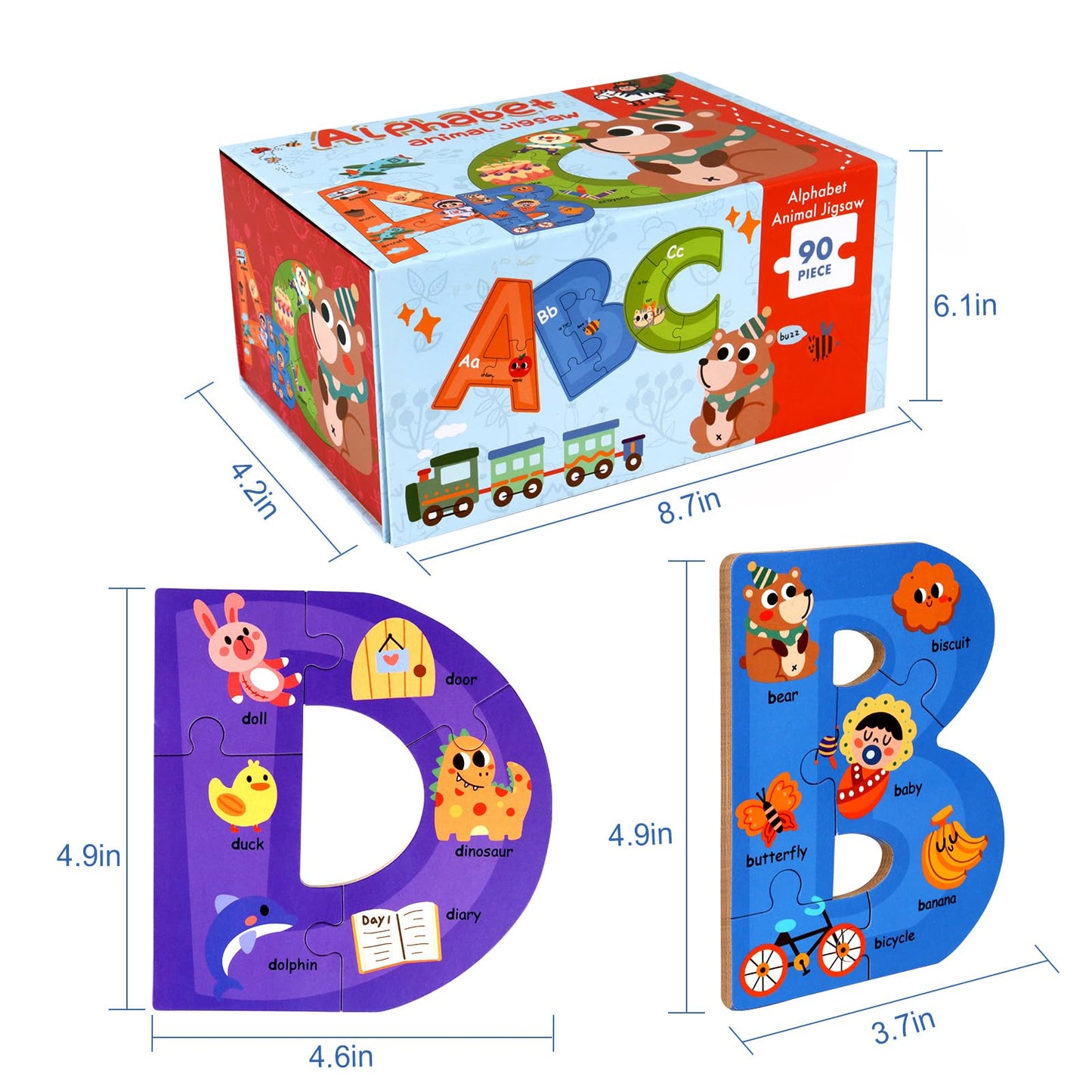 SYNARRY Wooden Puzzles for Kids Ages 3-5, ABC Learning for Toddlers Ages 3+, Sight Words Letter Puzzles Montessori Toys Educational for Preschool Boys Girls