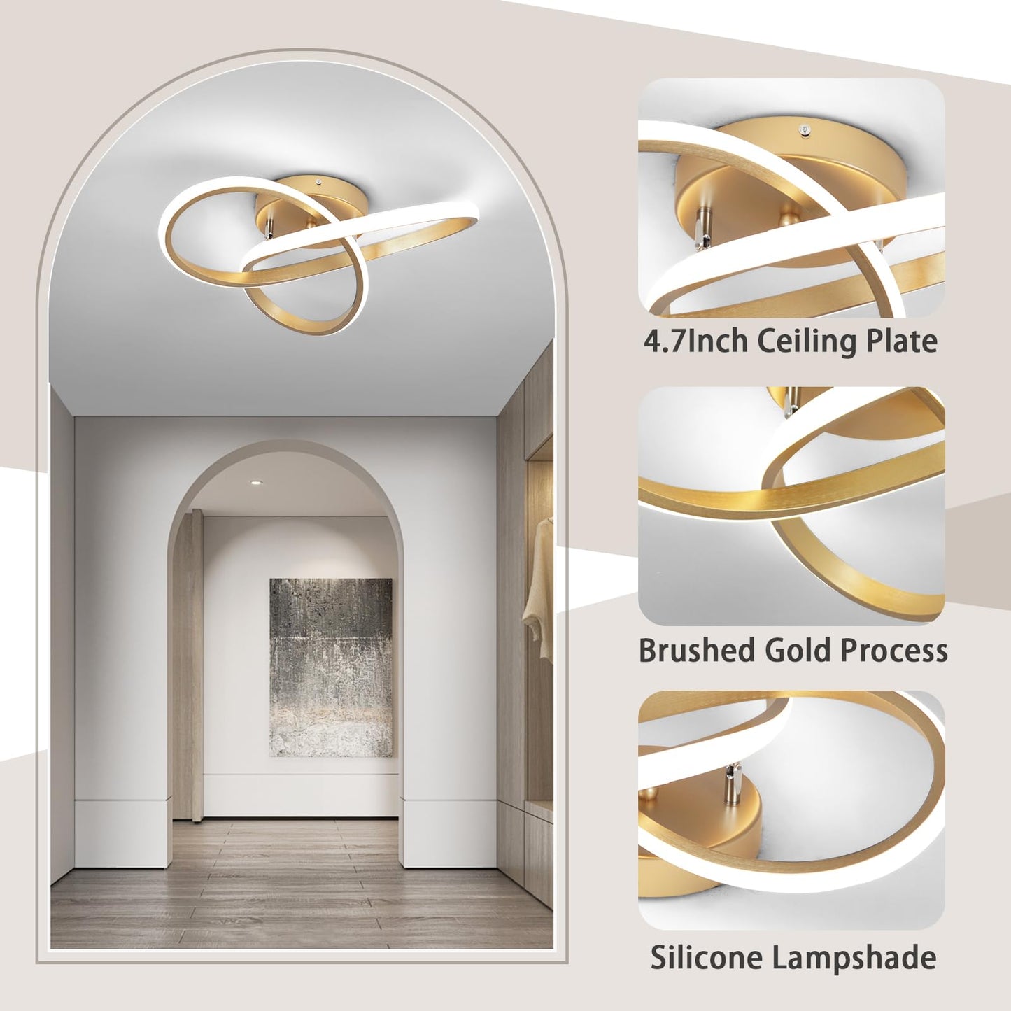 CANEOE Modern Led Ceiling Light,Dimmable Close to Ceiling Light with Remote Control Gold Flush Mount Ceiling Lamp for Bedroom Living Room Kitchen Laundry Room Lamp Lighting Fixtures