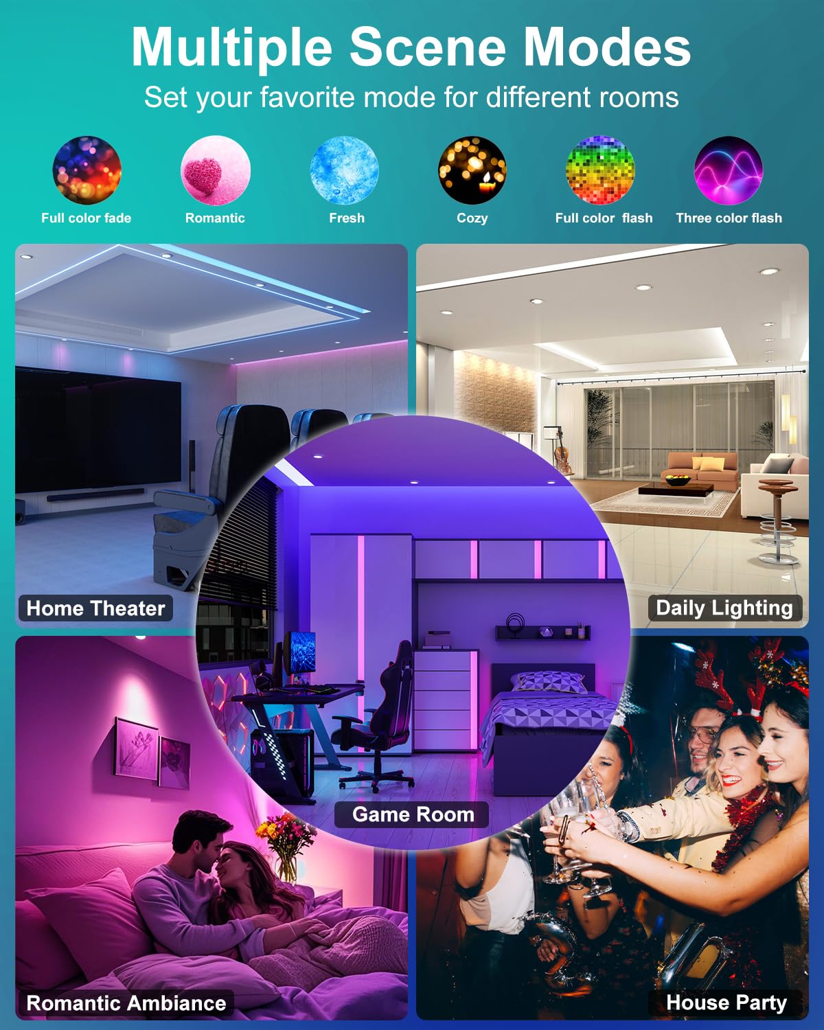 Neliwo LED Recessed Lighting 6 inch/5 inch, Smart RGB Bluetooth Can Lights, 13W 1050LM, Color Changing, Retrofit Led Recessed Light Compatible with Alexa for Bedroom Living Room Kitchen, 6Pack