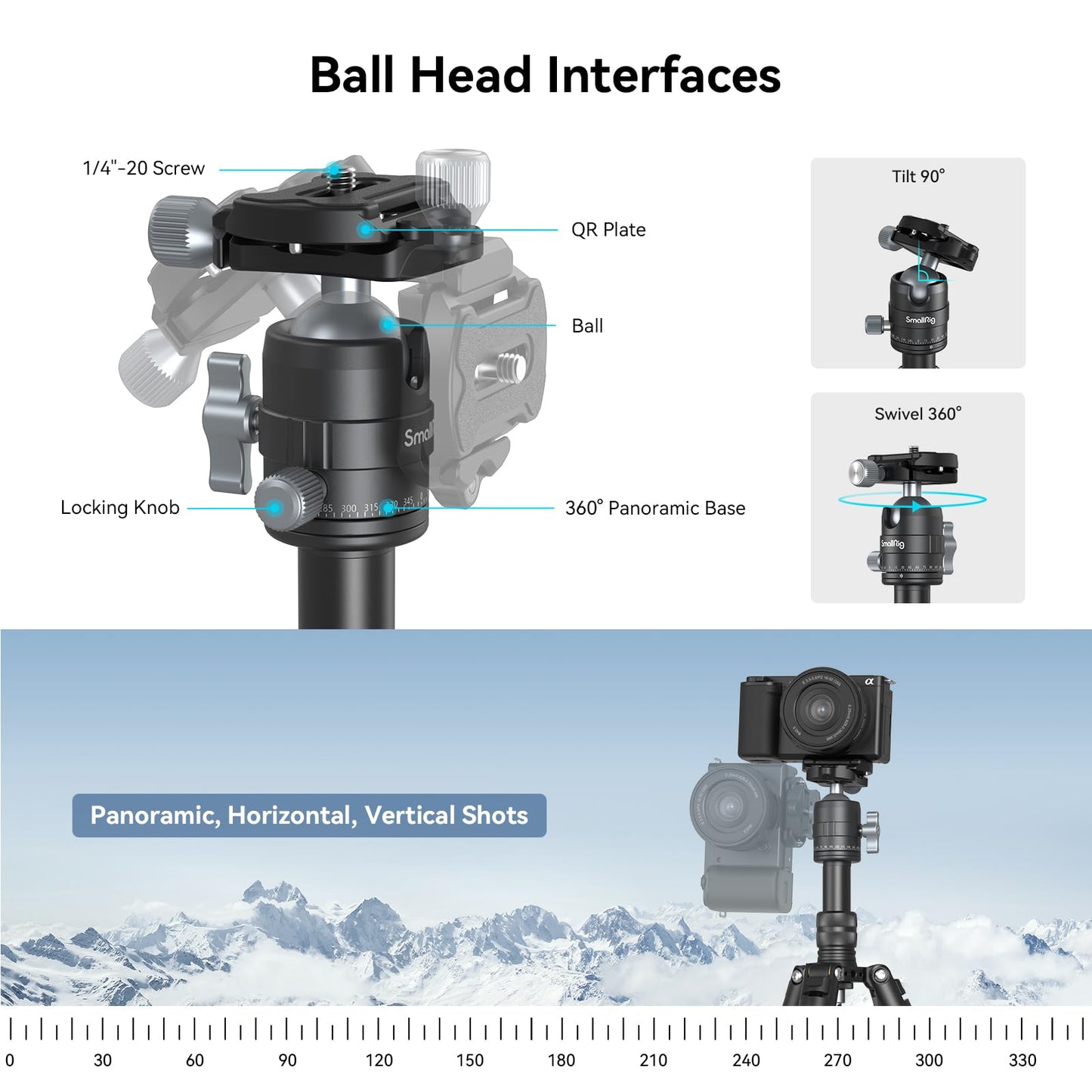 SmallRig VT-20 Aluminum Mini Tripod, 20" Desktop Tripod with 360° Ball Head, Compact Desktop Tripod for DSLR Camera Video Camcorder, Load up to 13lb/6kg-4289