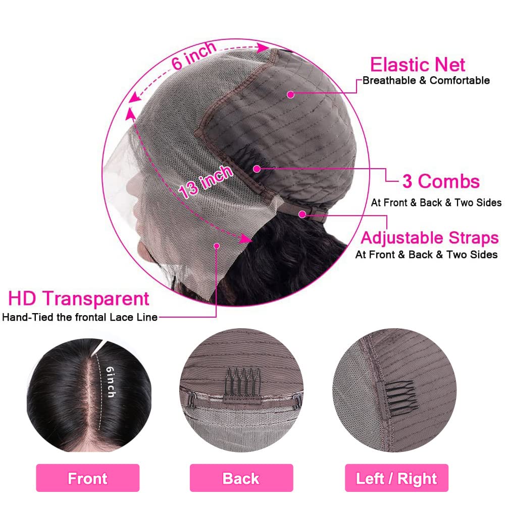 Karlami 13X6 Bob Wig Human Hair Frontal Lace Wig Glueless Wigs Human Hair Pre Plucked Transparent Bob Lace Front Wigs for Women 150% Density