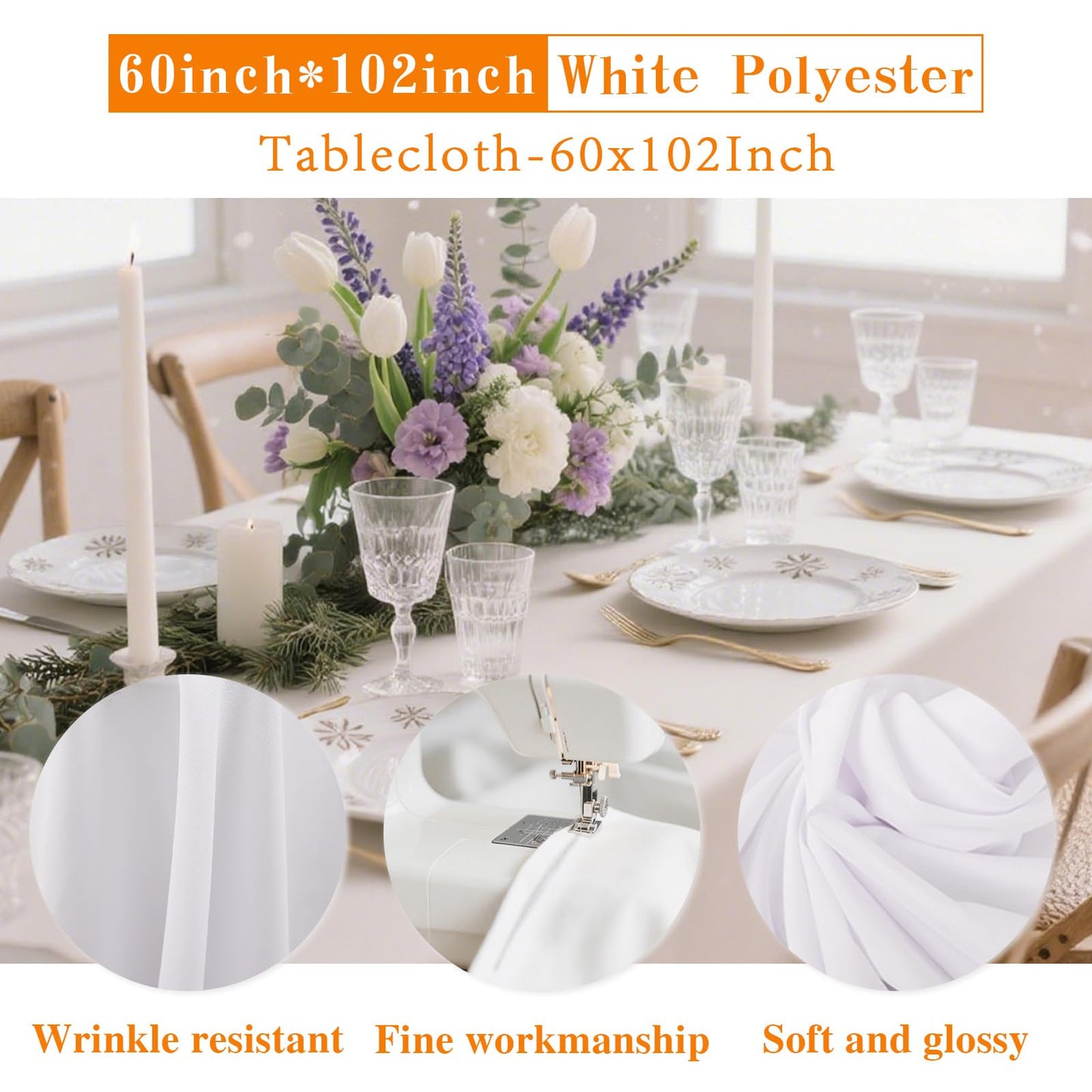 DRESSMAKER 10 Pack White Table Cloth Rectangle 60x102 Inches Polyester Tablecloth for 6ft Tables Washable Fabric Bulk Table Cloths for Party,Wedding Banquet