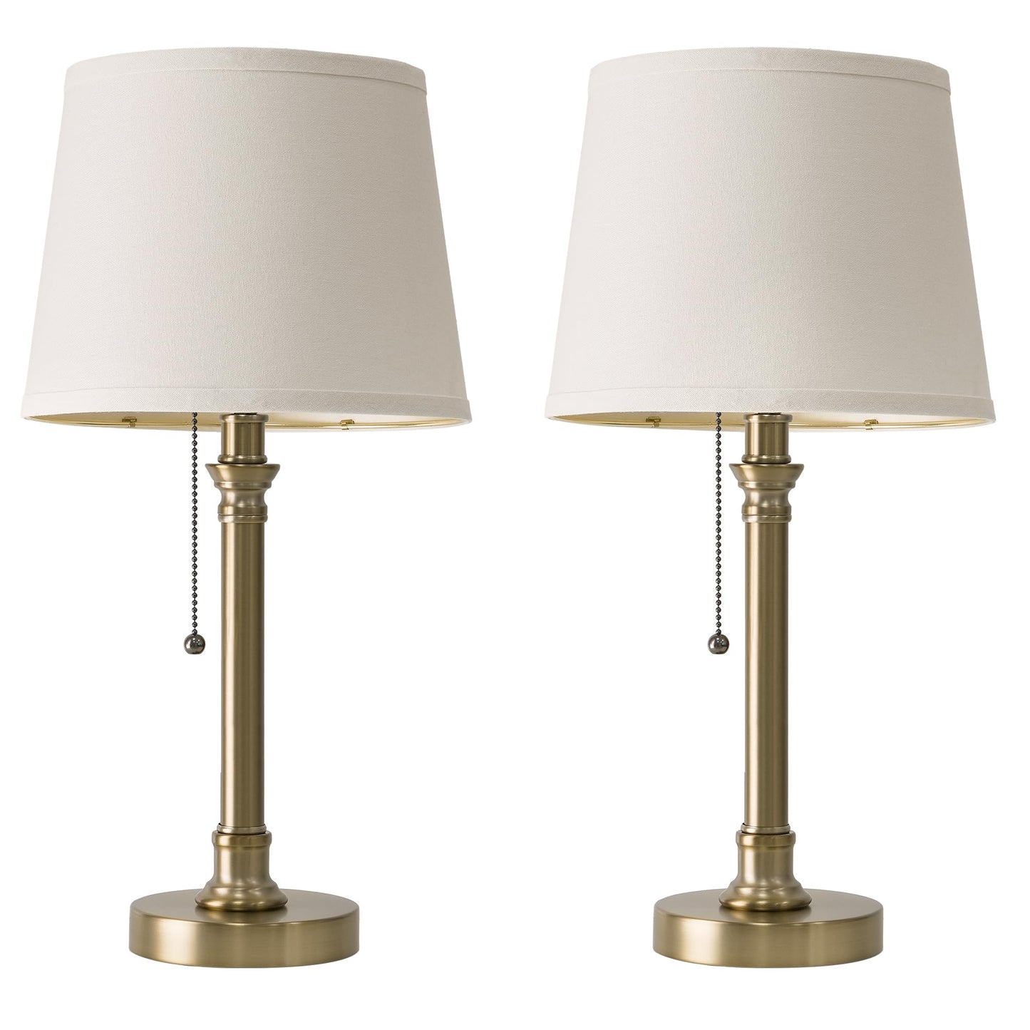 Oneach 19.5” Warm Gold Table Lamps Set of 2, Pull Chain Switch Bedside Table Lamps, Modern Nightstand Lamp with Linen Shade, Small Desk Lamp for Living Room, Bedroom, Home Office, Nursery