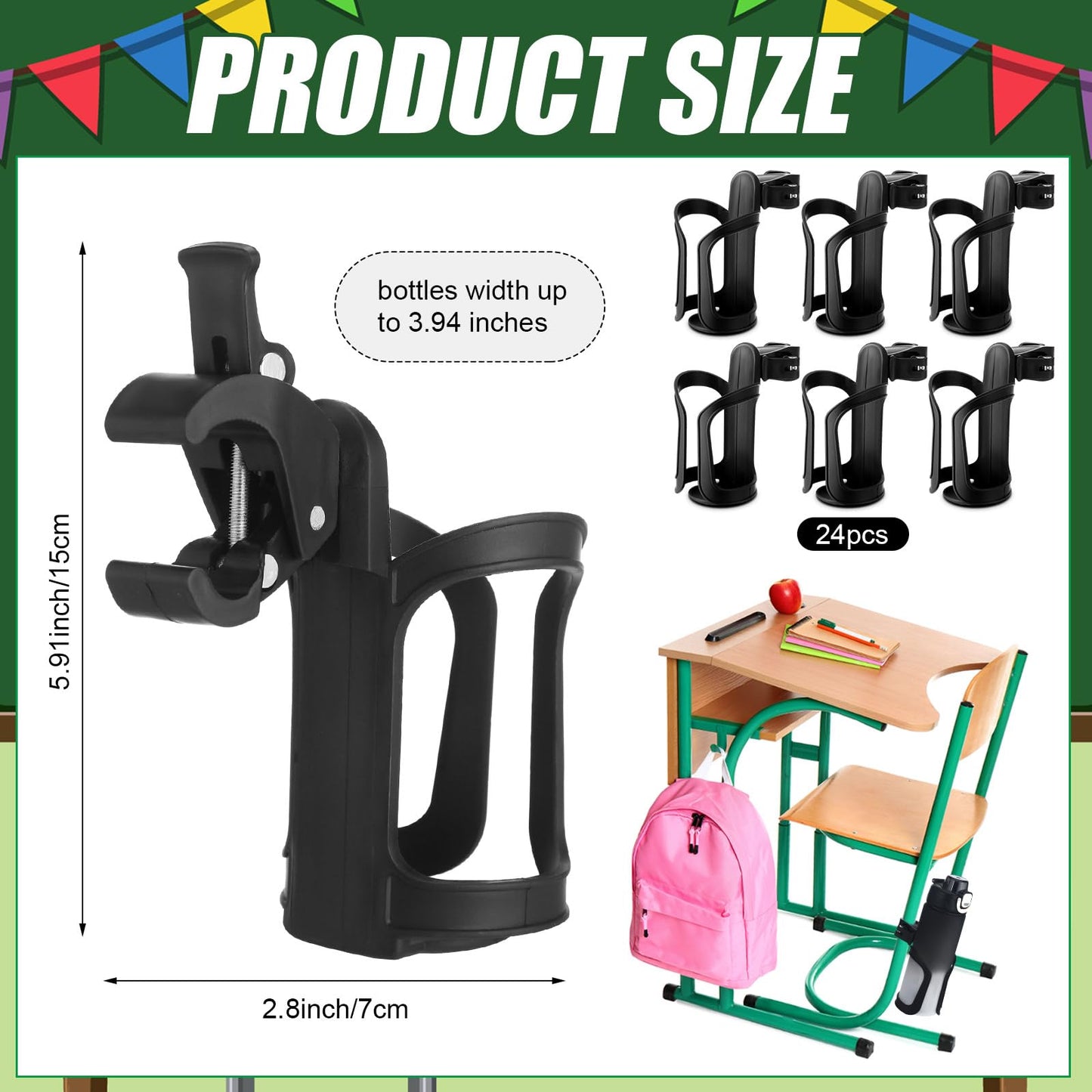 Reallnaive 24 Pcs Water Bottle Holder for Classroom Desk Cupholder Back to School Gift for Student Anti-Spill 360° Rotating Water Bottle Holder for Desk Chair to Hold Coffee Cup for Office Classroom