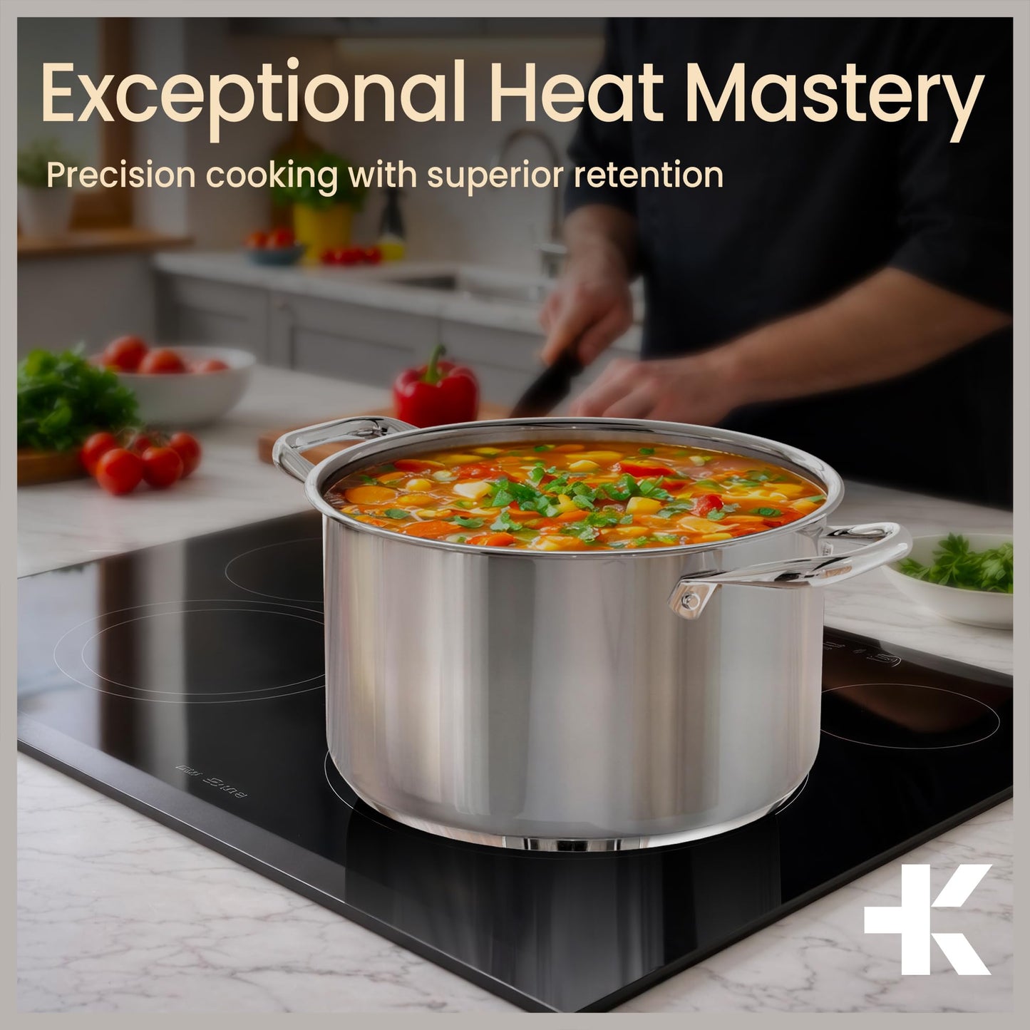Stainless Steel Stockpot with Tempered Glass Lid 3 Quart, Durable 18/0 Stainless Steel, Impact-Bonded Base for Even Heating, Riveted Handles, Oven & All Stove Compatible, Safe Up To 500°F (260°C)