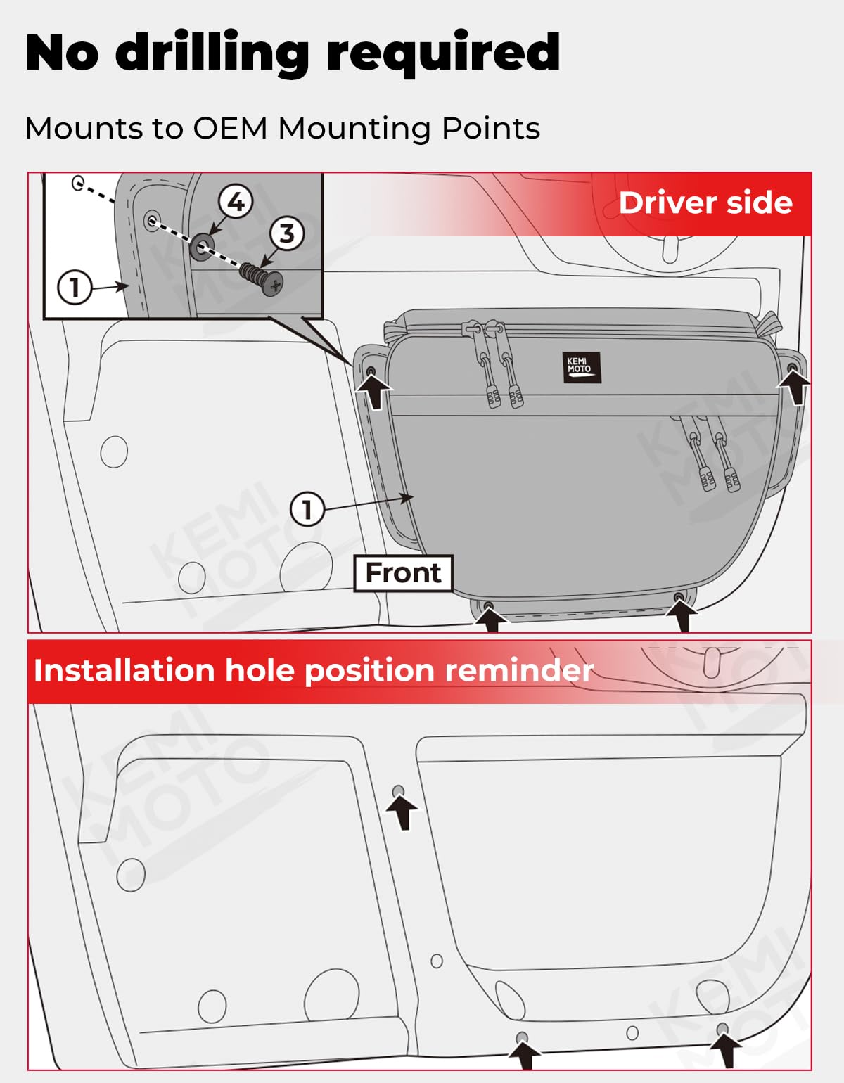 KEMIMOTO Door Storage Bags Compatible with Wolverine RMAX 2 1000, RMAX 4 1000, X2 1000, X2 850, X4 850, 3.5L 1680D Oxford Fabric Right and Left Bags, Secure Mounting, Water-Resistant Zipper
