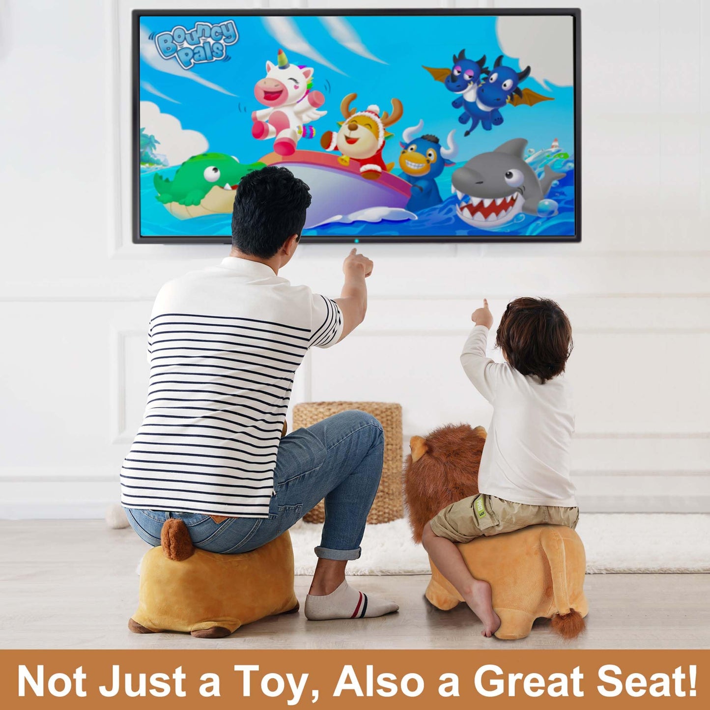 iPlay, iLearn Bouncy Pals Lion Hopper Toy, Toddler Plush Bouncing Animal, Inflatable Ride on Bouncer W/Pump, Indoor Outdoor Hopping Horse, Kid Jumping Toy, Birthday Gift for 2 3 4 5 Year Old Boy Girl