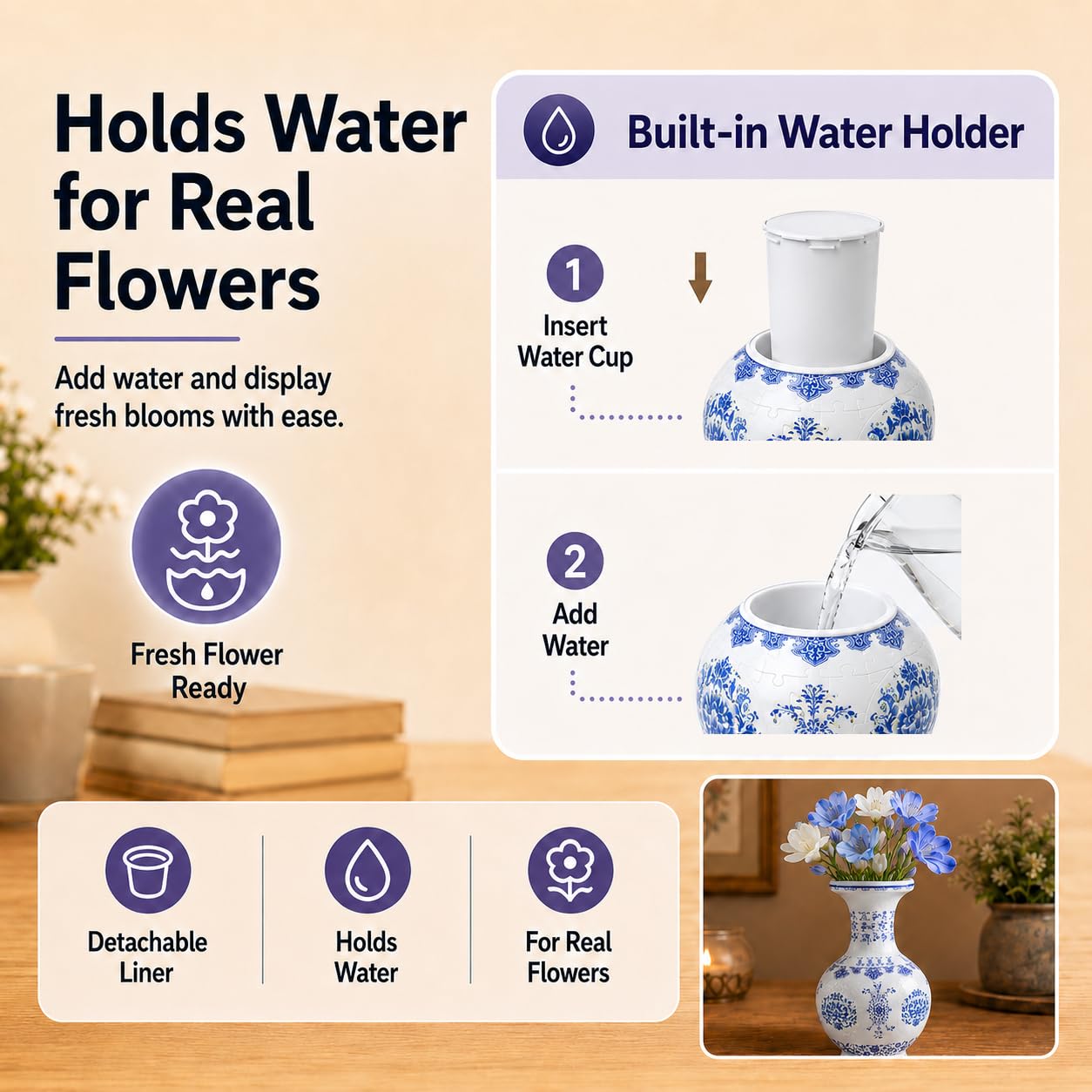 Yizhor 3D Puzzles Vase for Adults, 160 Pieces Puzzle Flower Vase for Home and Office Decor, DIY 4D Jigsaw Vase Arts and Crafts (C - 01)