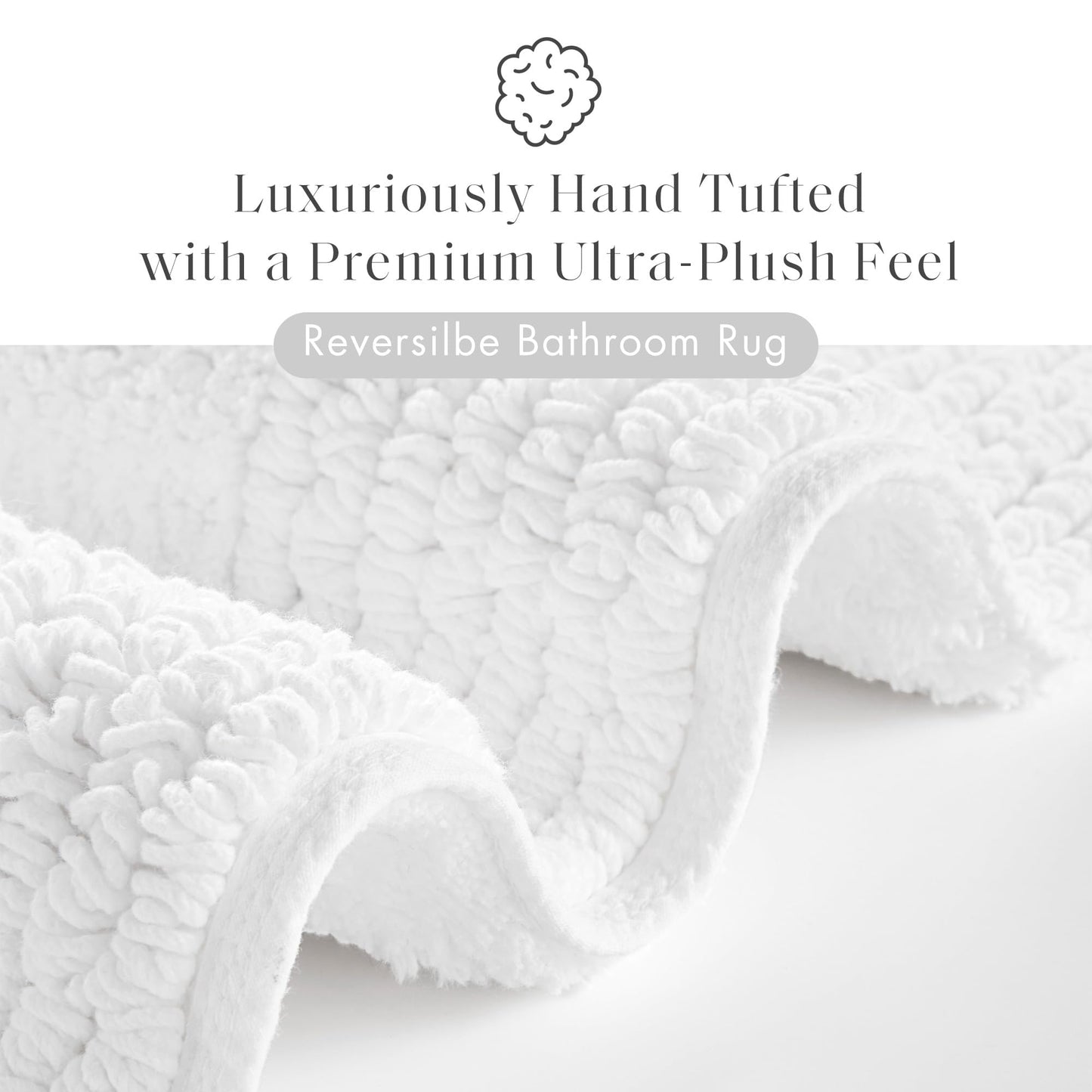 Madison Park Splendor Reversible 100% Cotton Tufted Bathroom Rug-3000 GSM Hotel Quality Luxurious Plush Medium Pile Bath Mat Absorbent, Quick Dry, Shower Room Décor, 24x44 White