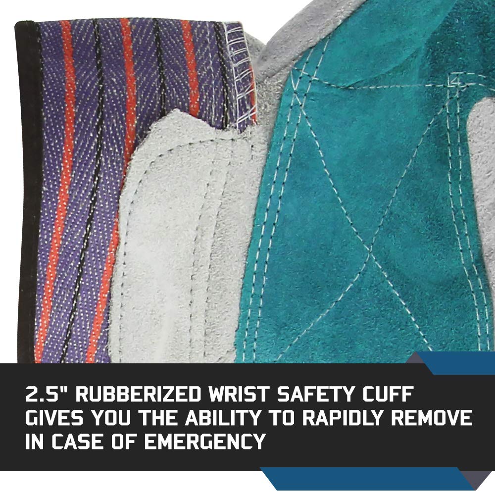 Glove Station Heavy Duty Double-Layer Cowhide Split Leather Palm Work Gloves with Rubberized Safety Cuff (X-Large (XL), 12-Pack)