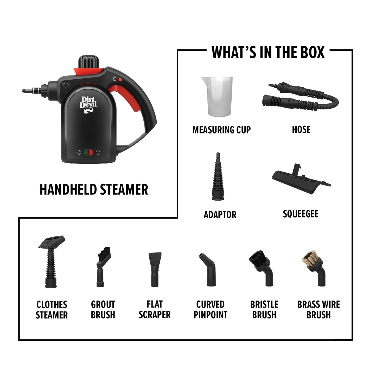 Dirt Devil 7-in-1 Handheld Steamer, Pressurized Steam Cleaner for Home Use, XL Water Tank, Includes Specialized Cleaning Tools, Portable Steam Cleaner for Bathroom, Clothes, Furniture and More