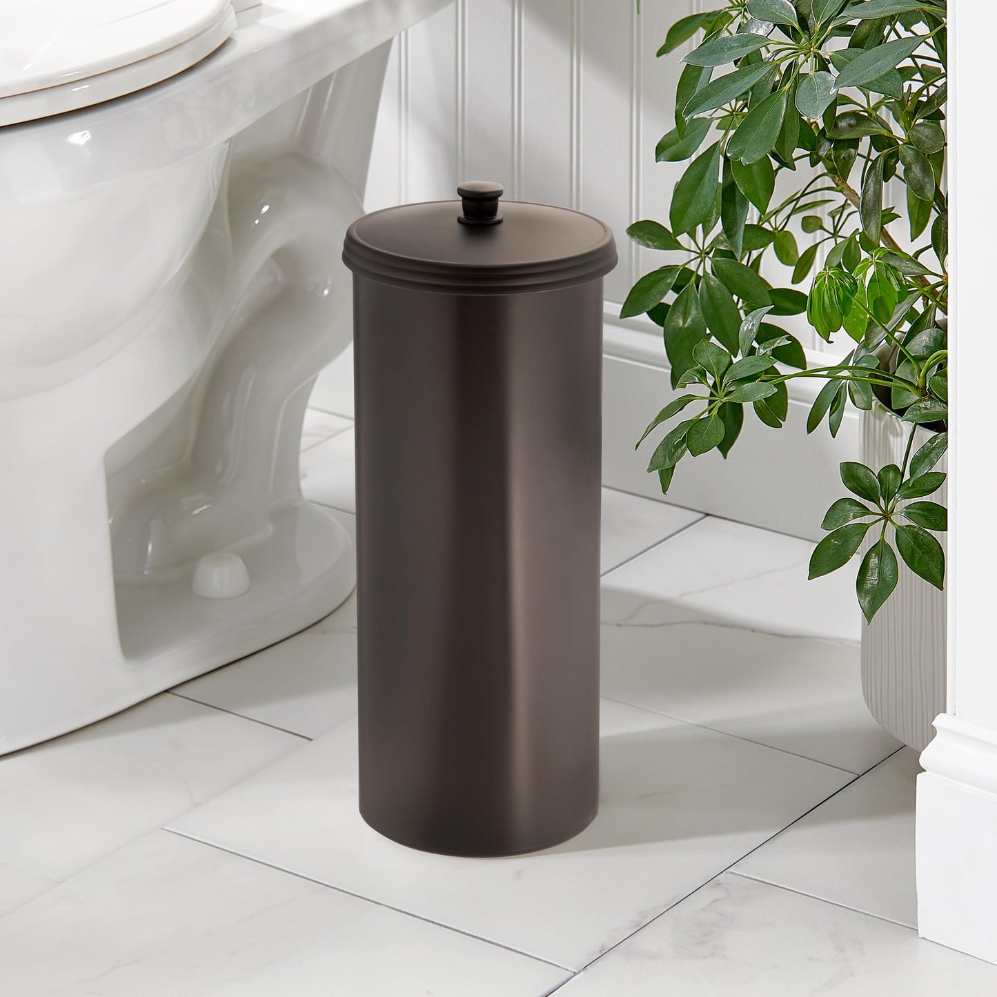 iDesign Freestanding Bathroom Toilet Paper Storage Holder with Lid for 3 Extra Rolls, 2-Pack, Bronze