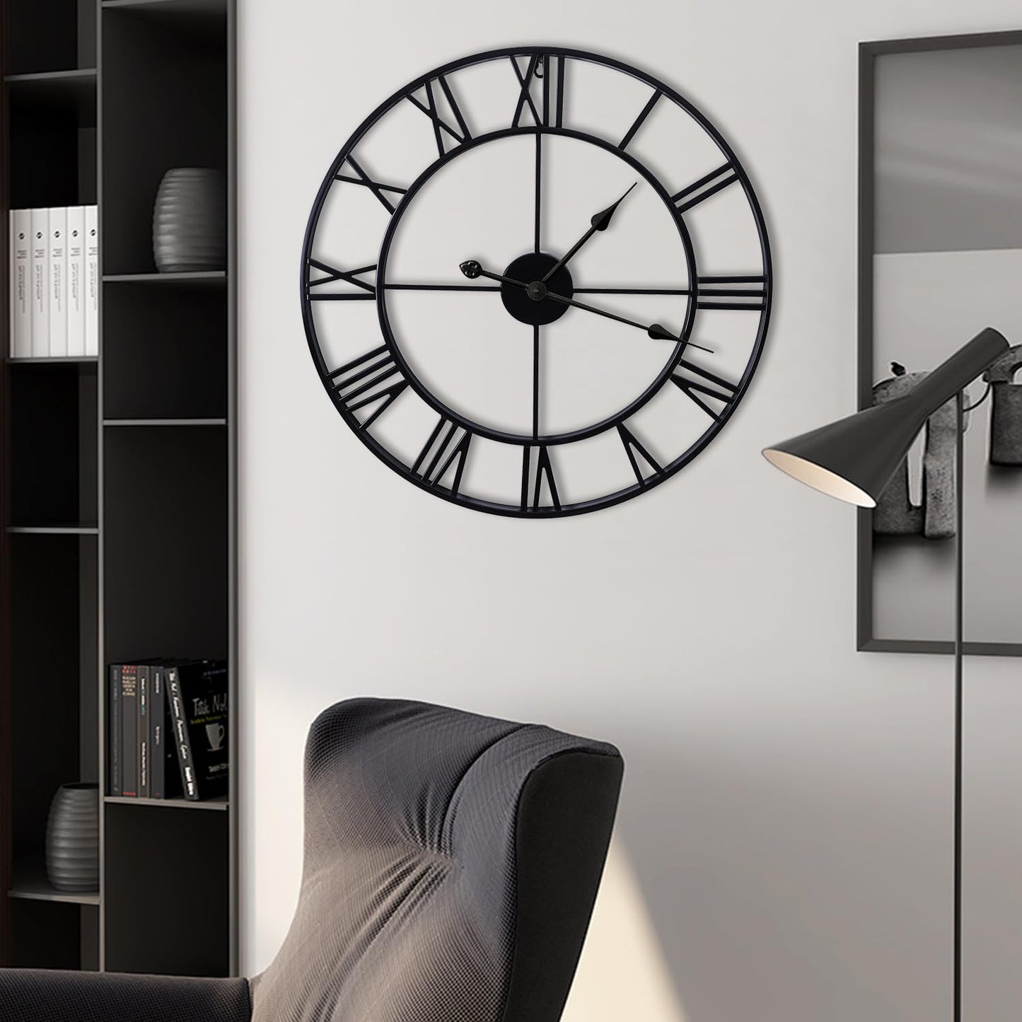 Large Wall Clocks Non-Ticking Silent 30 inch Battery Operated Oversized Metal Round Roman Numerals European Industrial Wall Clocks for Home Kitchen Living Room Office Decor