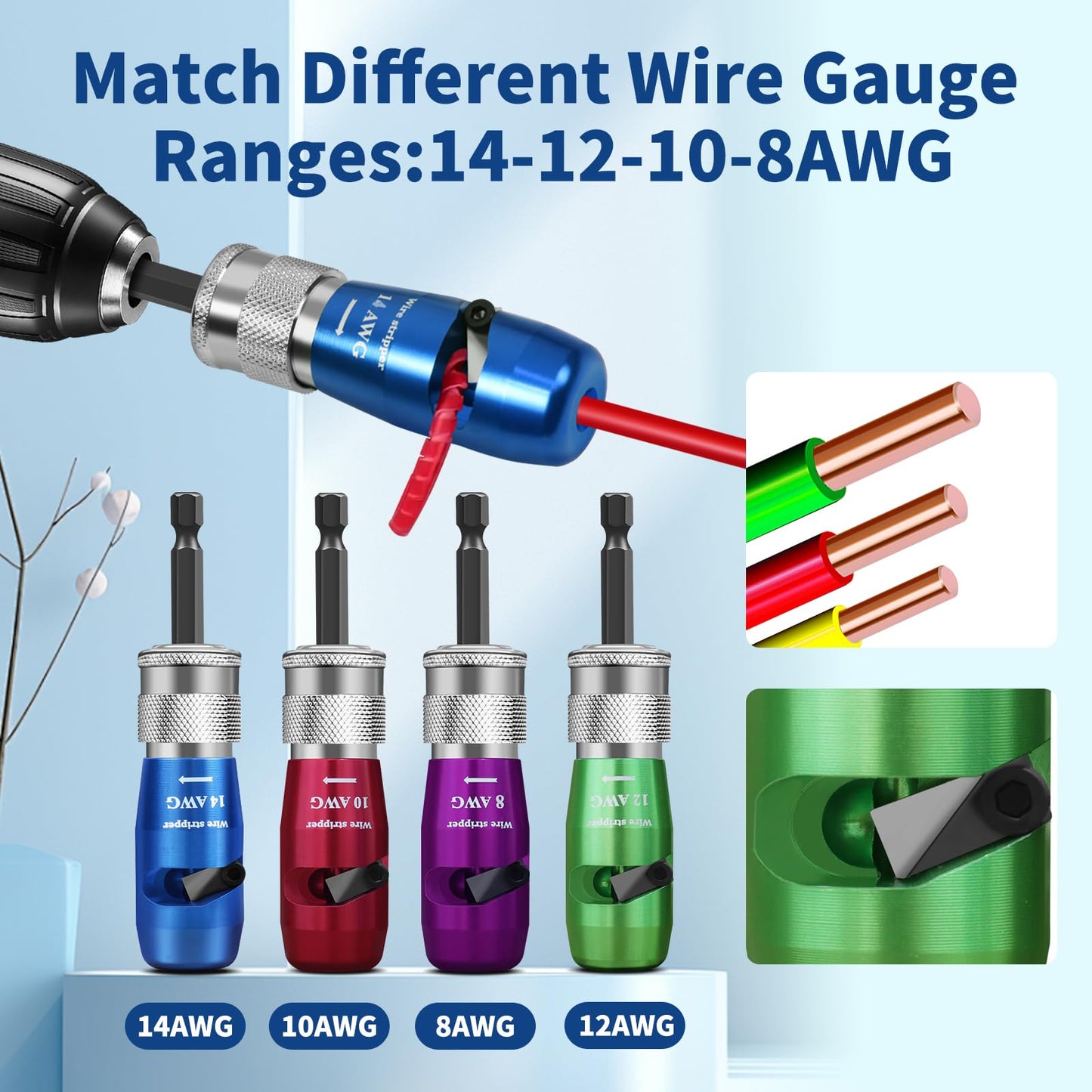 Wire Twister Tool for Drill, 8/10/12/14 AWG Gauge Electric Wire Stripper, Wire Twister Tool for Drill, Wire Stripper Tool for Drill, 2025 Upgrade Improve Work Efficiency 20 Times
