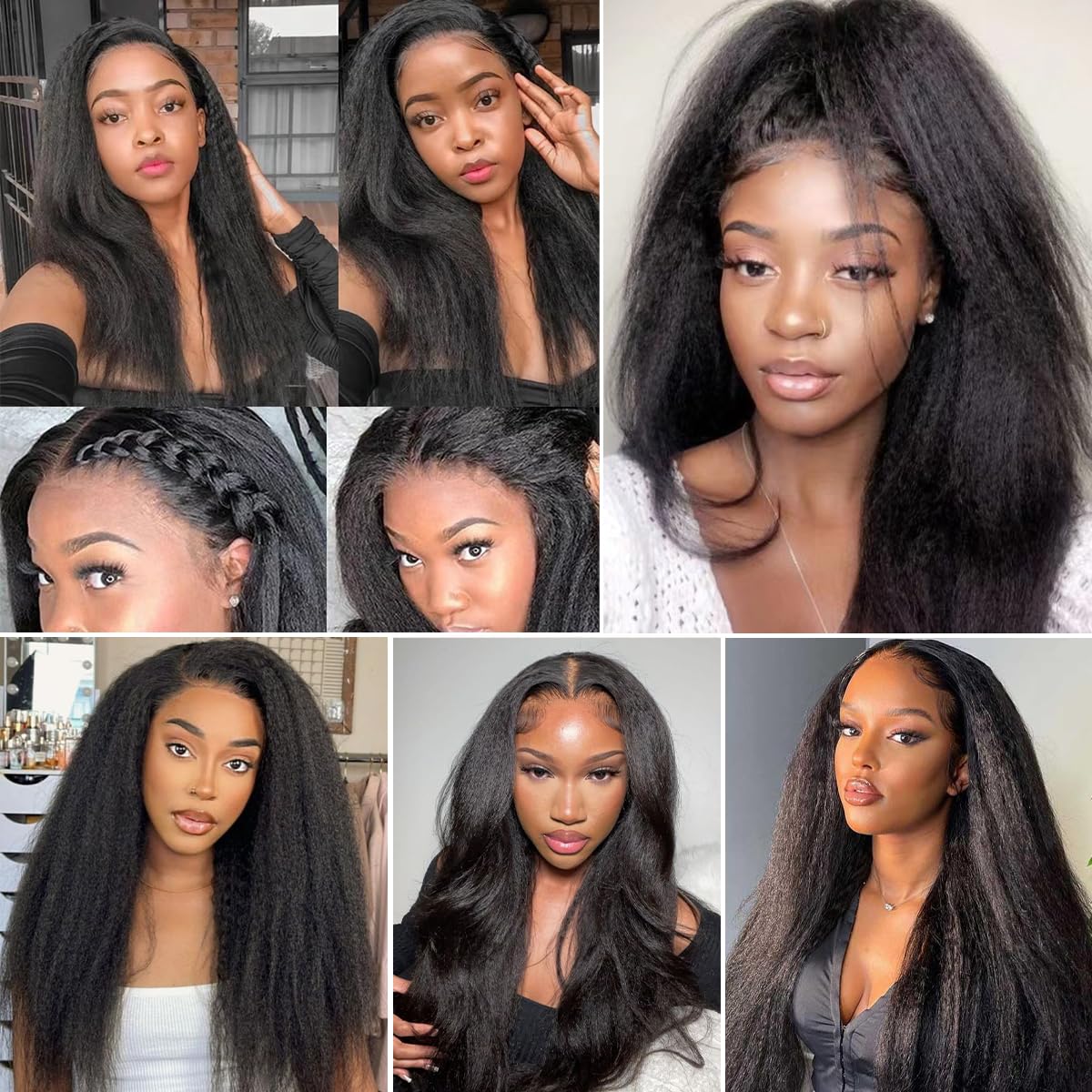 14 16 18 Kinky Straight Bundles Human Hair Yaki Straight Human Hair 3 Bundles 100% Unprocessed Brazilian Virgin Remy Hair Yaki Straight Bundles For Black Women Natural Black Color