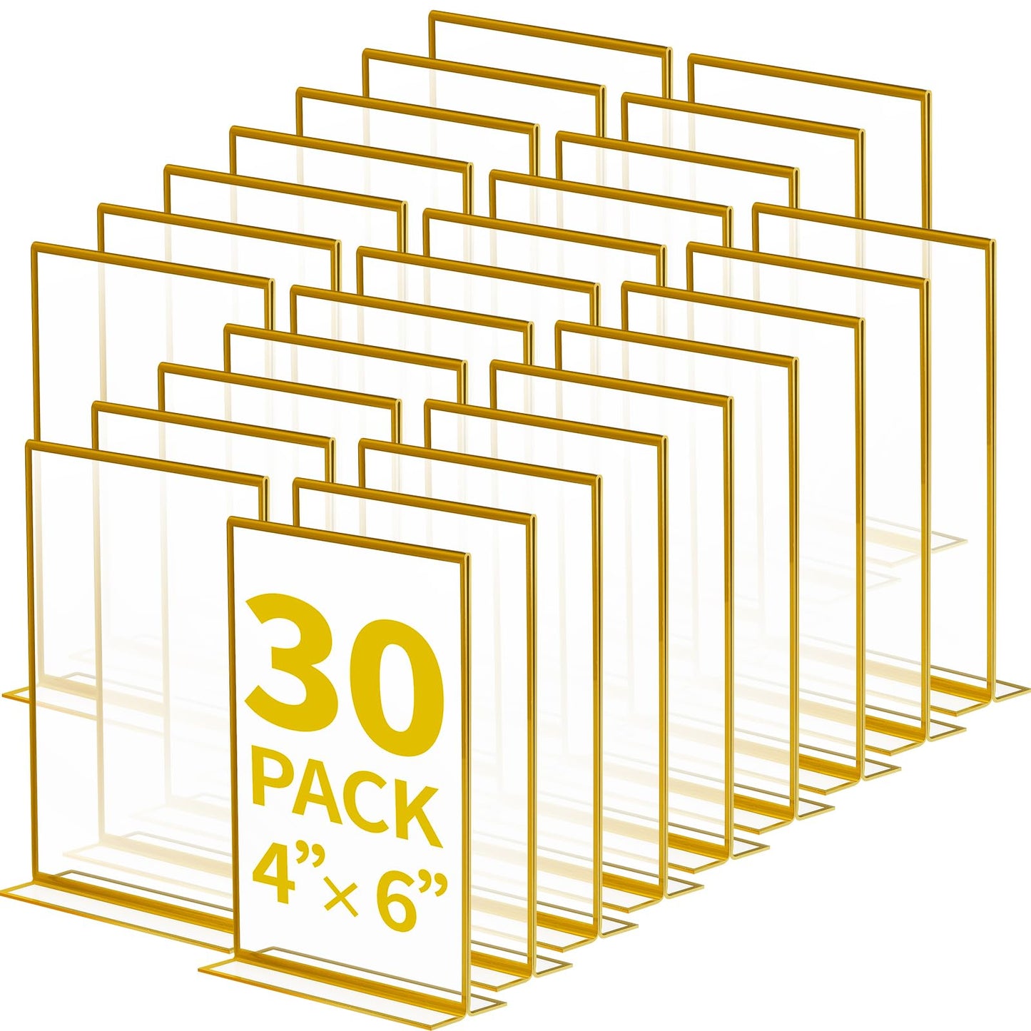 Tcevily 30 Pcs Gold Acrylic Sign Holder 4 x 6 Inch, Gold Picture Frames Double Sided Clear Wedding Table Number Holders for Wedding Restaurant Office Home Store Numbers Signs ﻿ (4 x 6 inch)