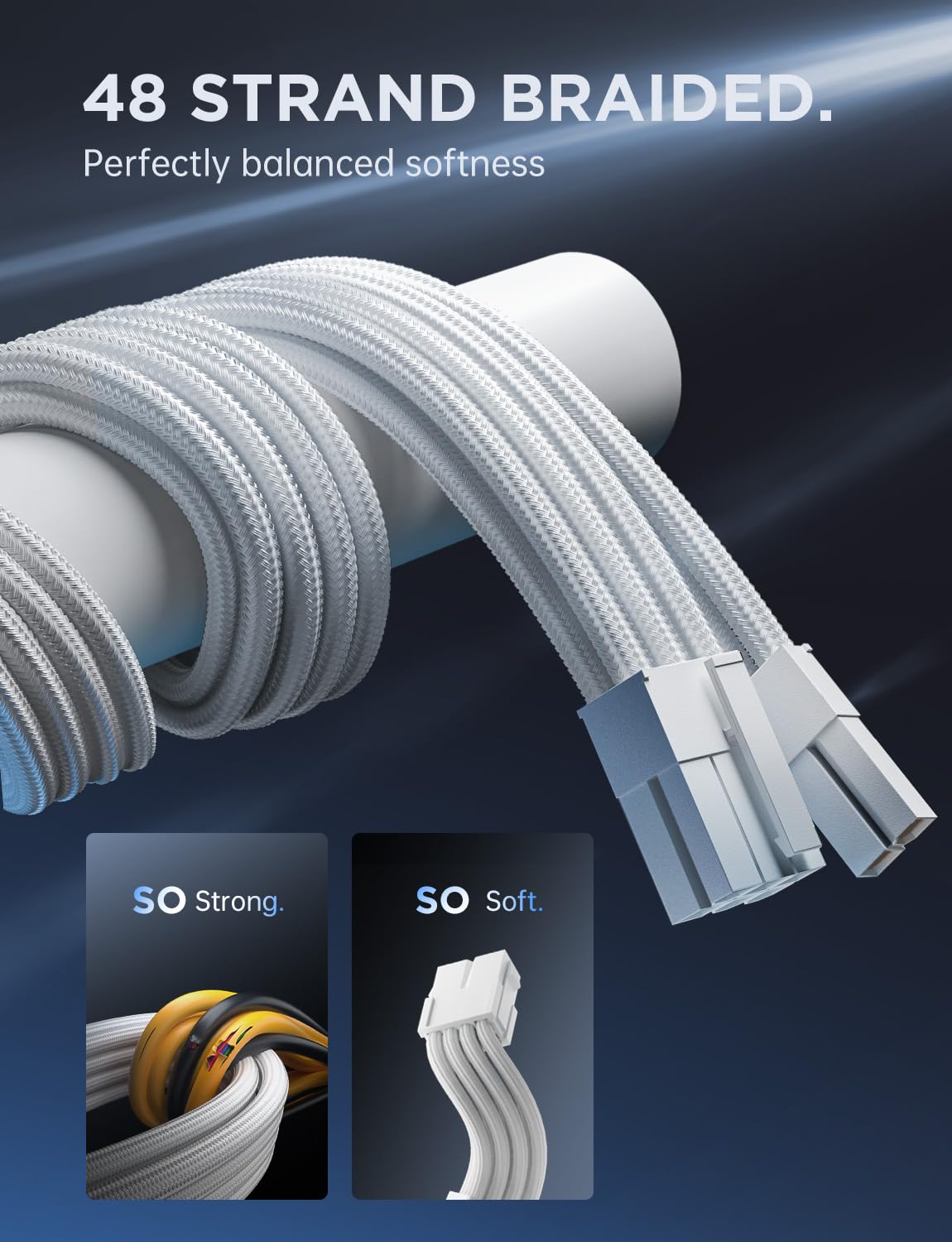 AsiaHorse Power Supply Sleeved Cable, 16 AWG PSU Extension Cable Kit of White Connector, 1x24Pin/2x4+4 EPS/3x6+2 PCI-E, 30cm Length with Combs-White