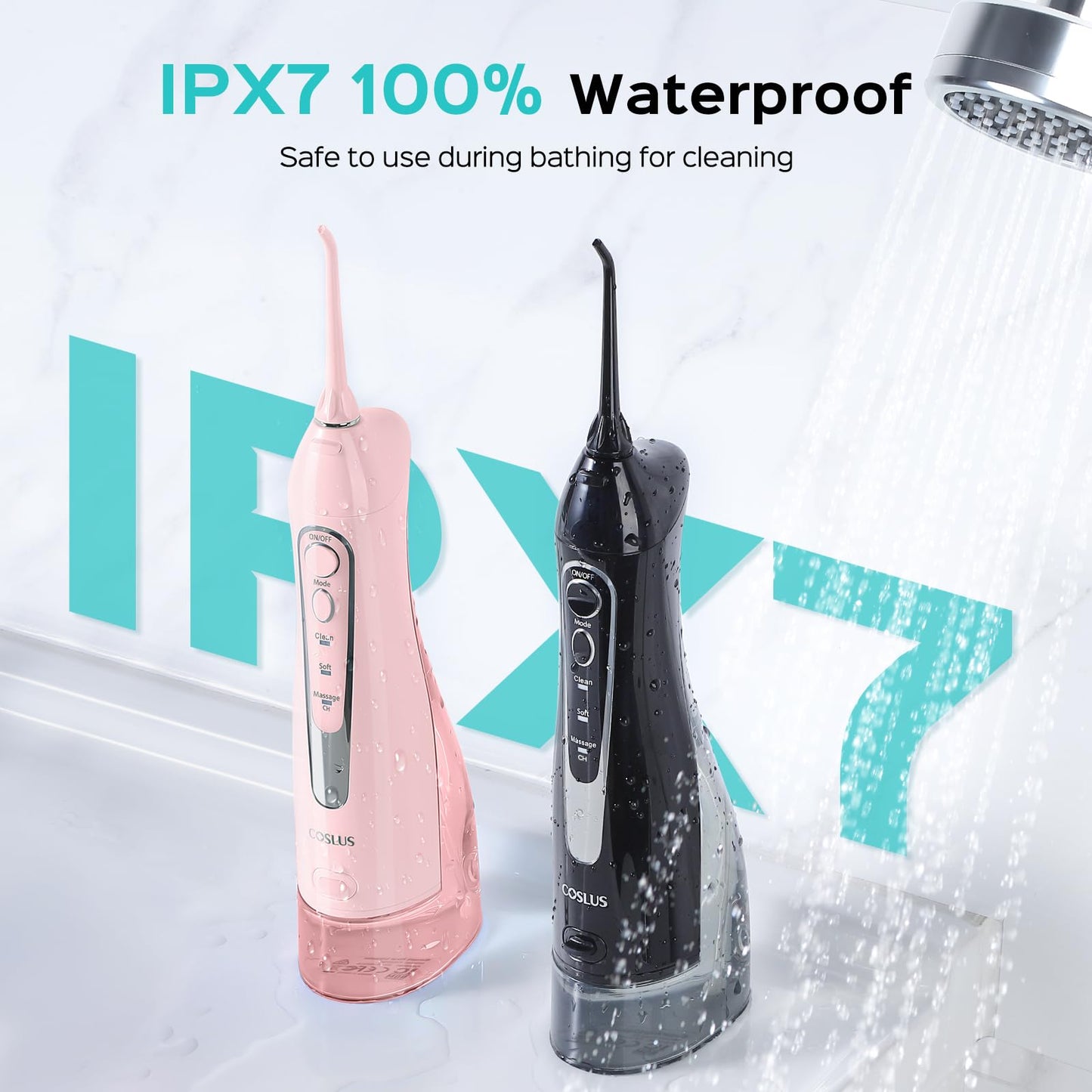 COSLUS Water Dental Flosser Teeth Pick: 2 Pack 300ml Portable Cordless Oral Irrigator,Rechargeable Travel Irrigation Cleaner for Teeth,Gums,Braces Care,Ipx7 Waterproof Electric Flossing C20