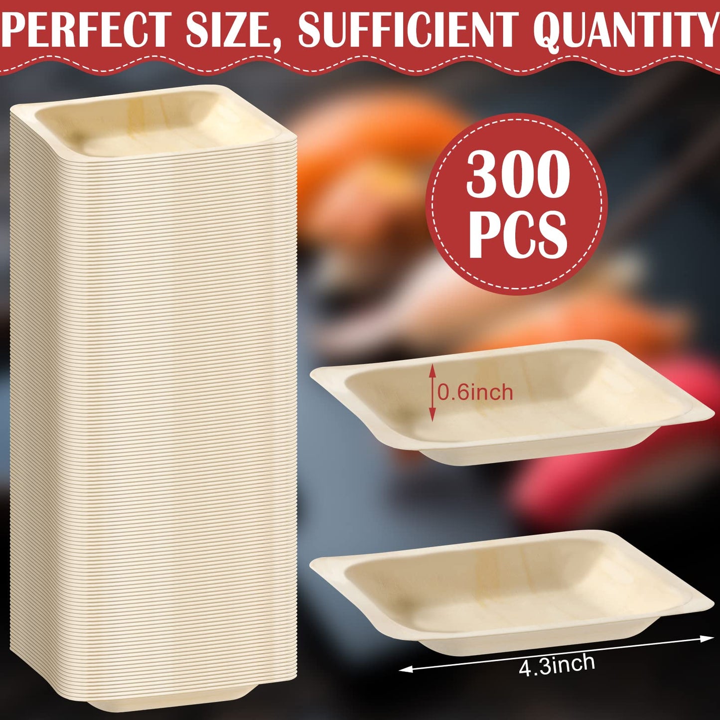 300 Pcs Disposable Square Palm Bowls Palm Leaf Bowls Bamboo Disposable Plates Square Wood Plates for Birthday Party, Wedding Events, Appetizer, Dessert, Catering and Home Use (3.94x3.94x0.6 Inch)