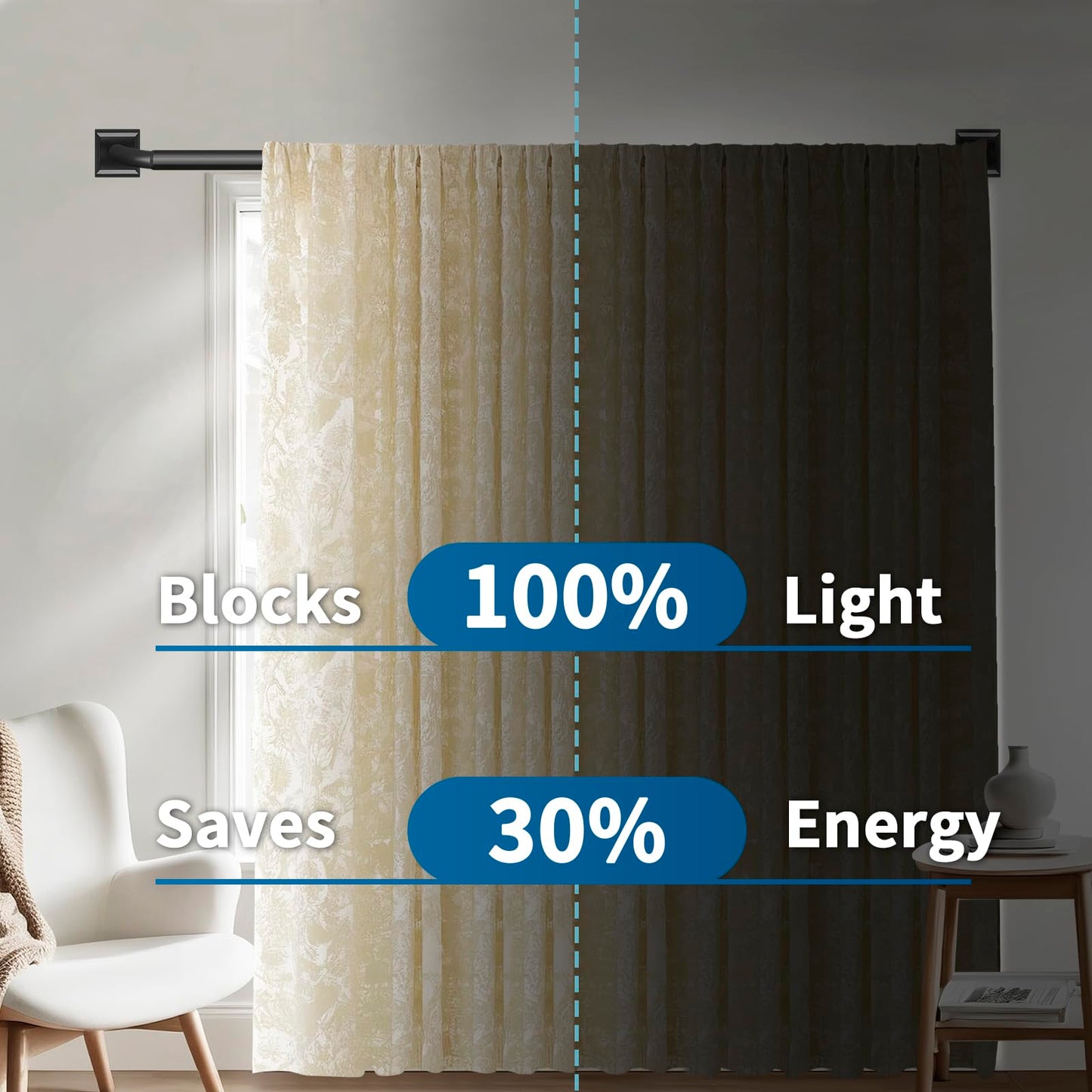 Black Curtain Rods for Windows 66-120Inch(5.5-10ft) Heavy Duty French Return Rod, Wrap Around Blackout Curtain Rods, Long Adjustable Room Darkening Drapery Rod for Bedroom, Living Room Outdoor Patio