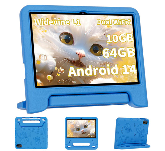 2024 Upgraded Kids Tablet, Octa-core, 10 Inch Android 14 Tablet for Kids with Case, 6000mAh Battery with Kids Space, Parental Control, Dual WiFi6, Kids App Pre-Installed, Great Gift for Children