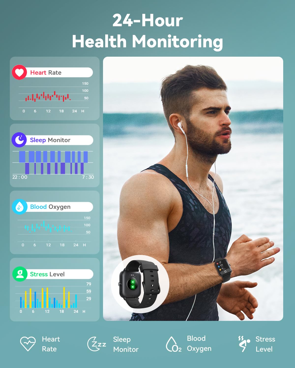 Smartwatch for Men Women, Alexa Built-in, 1.8" Fitness Tracker, IP68 Waterproof Smartwatch for Android & iPhone with Bluetooth Call (Answer/Make), Heart Rate/SpO2/Sleep Monitor/Pedometer, Black