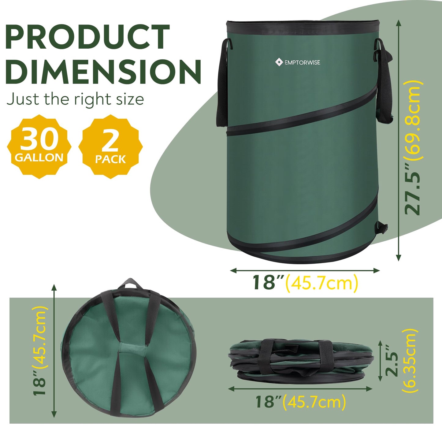 Emptorwise - 2-Pack Collapsible Pop up Trash Cans, Camping and RV Accessories for Inside & Outside, Camper Gear, Tent Essentials, Recycle Can, Travel & Trailer Must-Haves, Garbage Bin and Cool Stuff