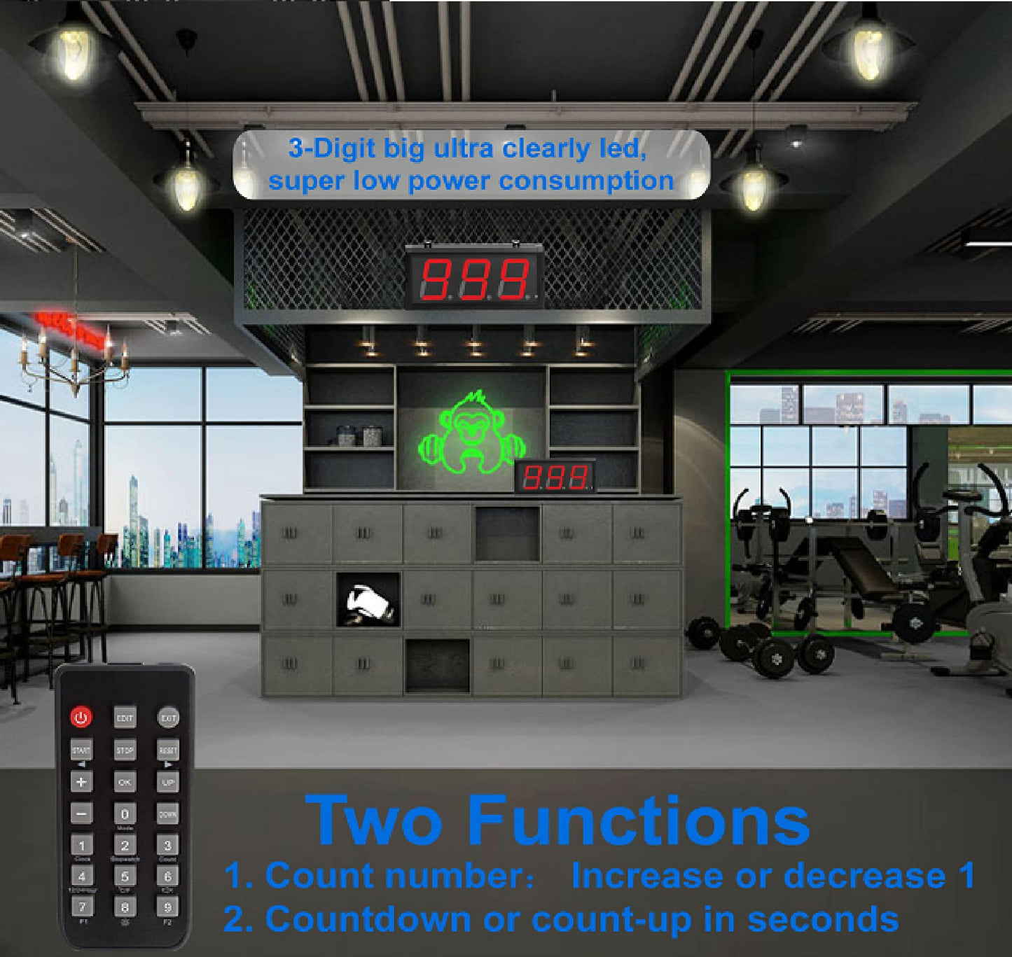 BTBSIGN LED Up/Down Counter with Switch Box & Remote Red 4'' LED Display (3Digits)