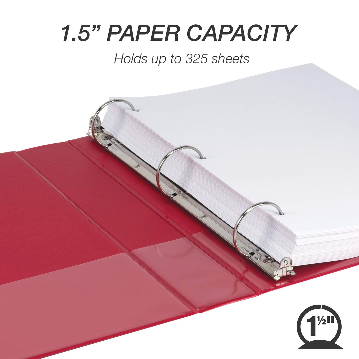 Samsill 1.5 Inch 3 Ring Binders, Economy Round Ring, Clear View Cover, 325 Sheet Capacity - for School, Home, Office - Red, 12 Pack