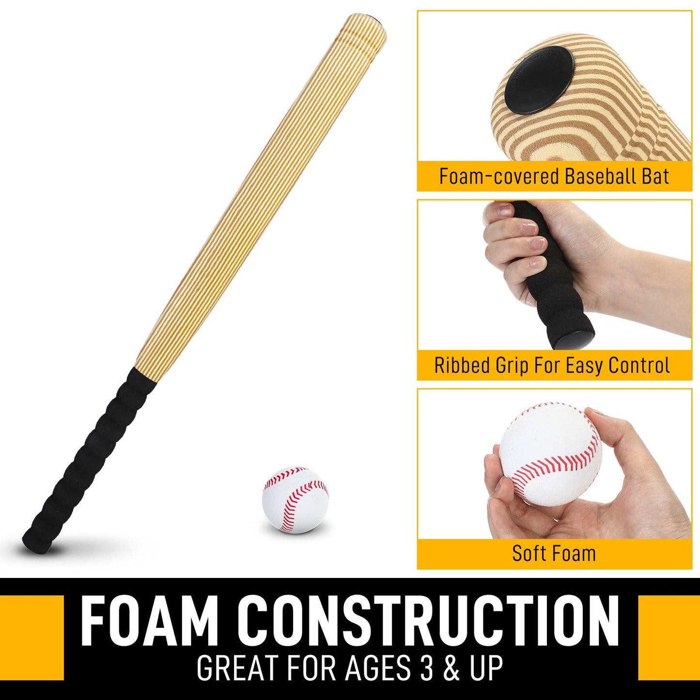 Gemscream 13 Pieces Foam Baseball Bat and Ball Set Includes 3 Pcs 27'' T Ball Bat with 9 Pcs Soft Baseballs 1 Storage Bag for Hitting Indoor Outdoor Sport Gift Playing Game(Classic)